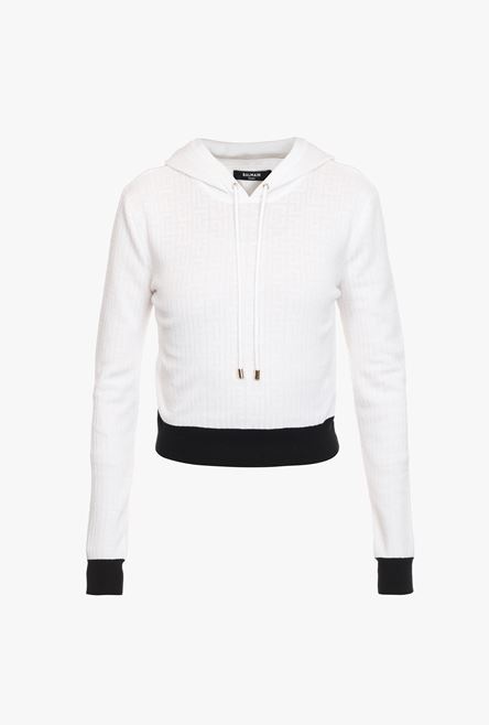 Cropped bicolor wool sweatshirt with embossed Balmain monogram - 1