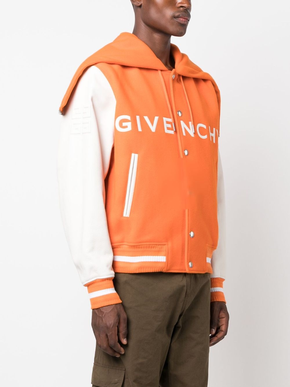 logo-appliqué hooded varsity jacket - 3