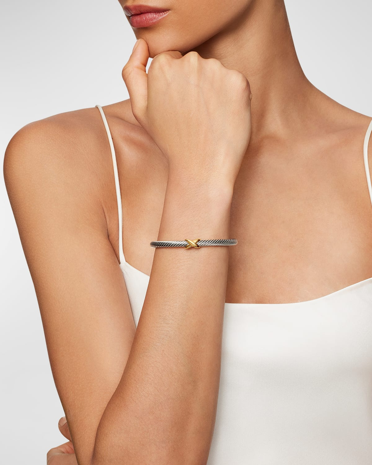 Cable Bracelet in Silver with 14K Gold, 5mm - 7