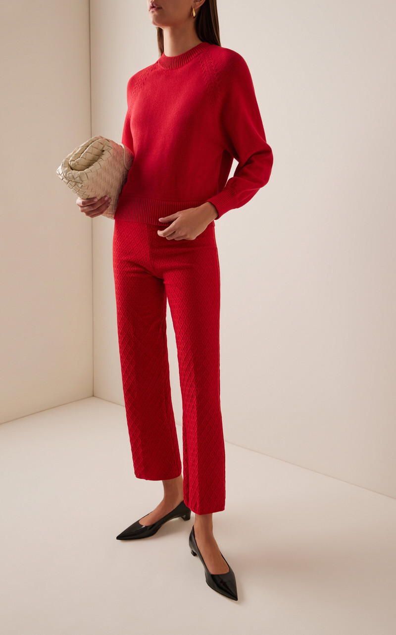 HIGH SPORT Exclusive Harry Cotton-Blend Knit Cropped Wide-Leg Pants red outlook