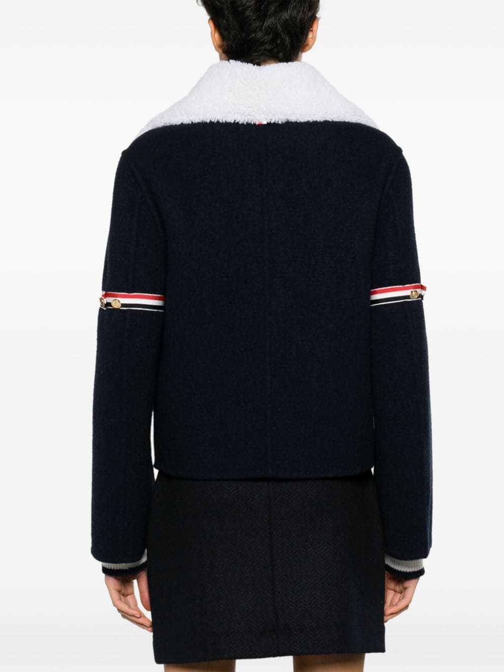 RWB-striped shearling-collar jacket - 4