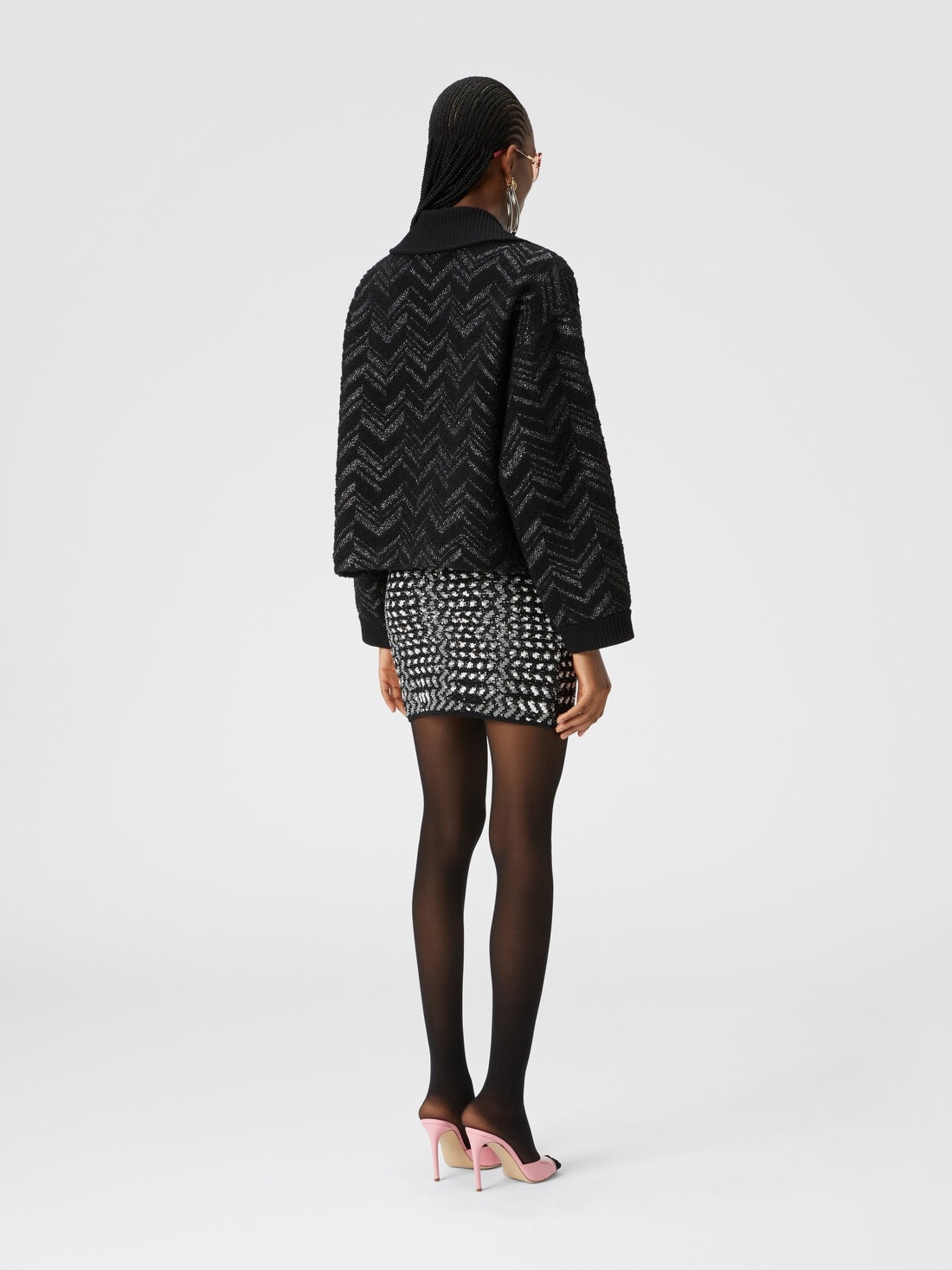 Bouclé knit jacket with lamé chevron - 3