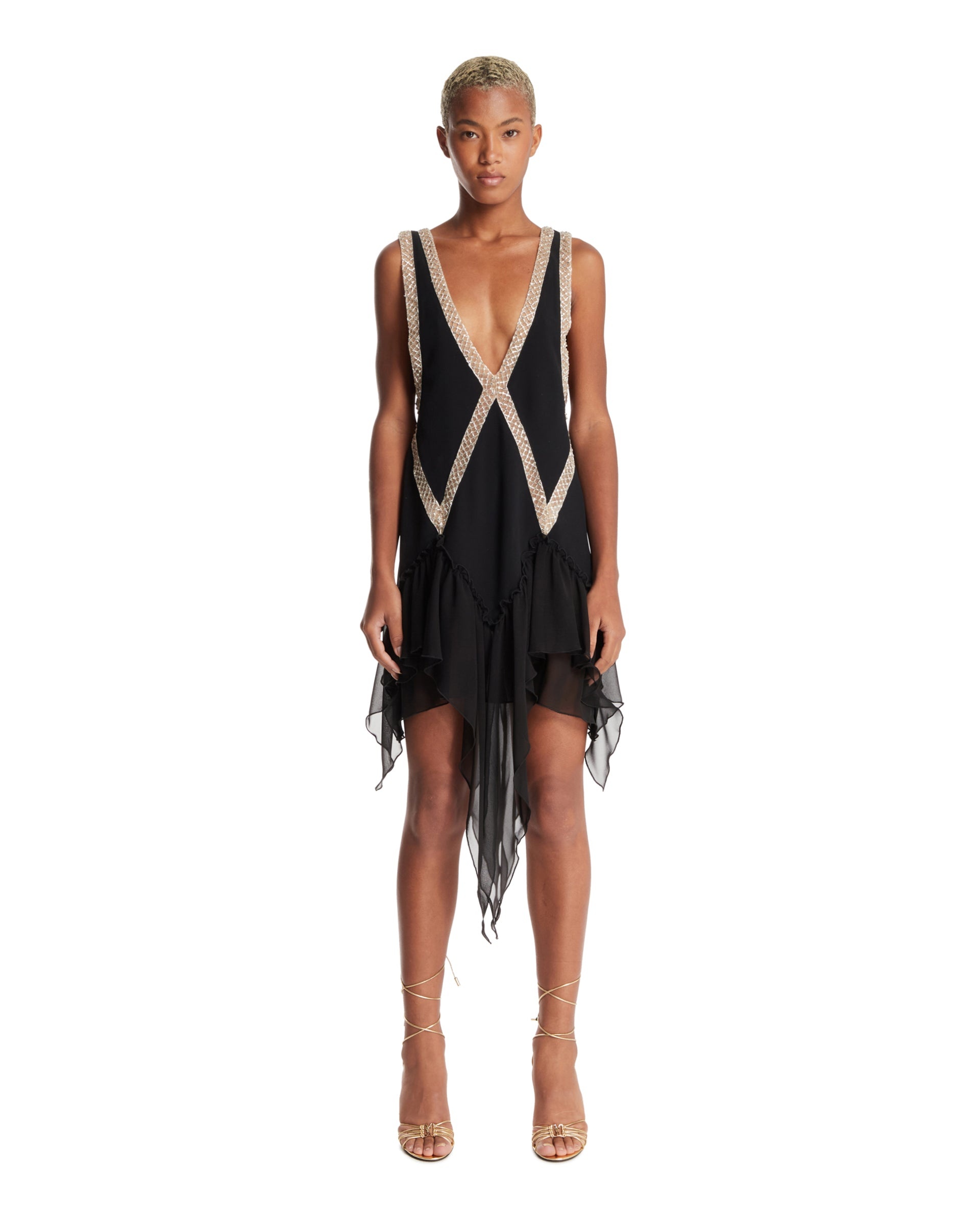 Black V-Neck Mini Dress - 1