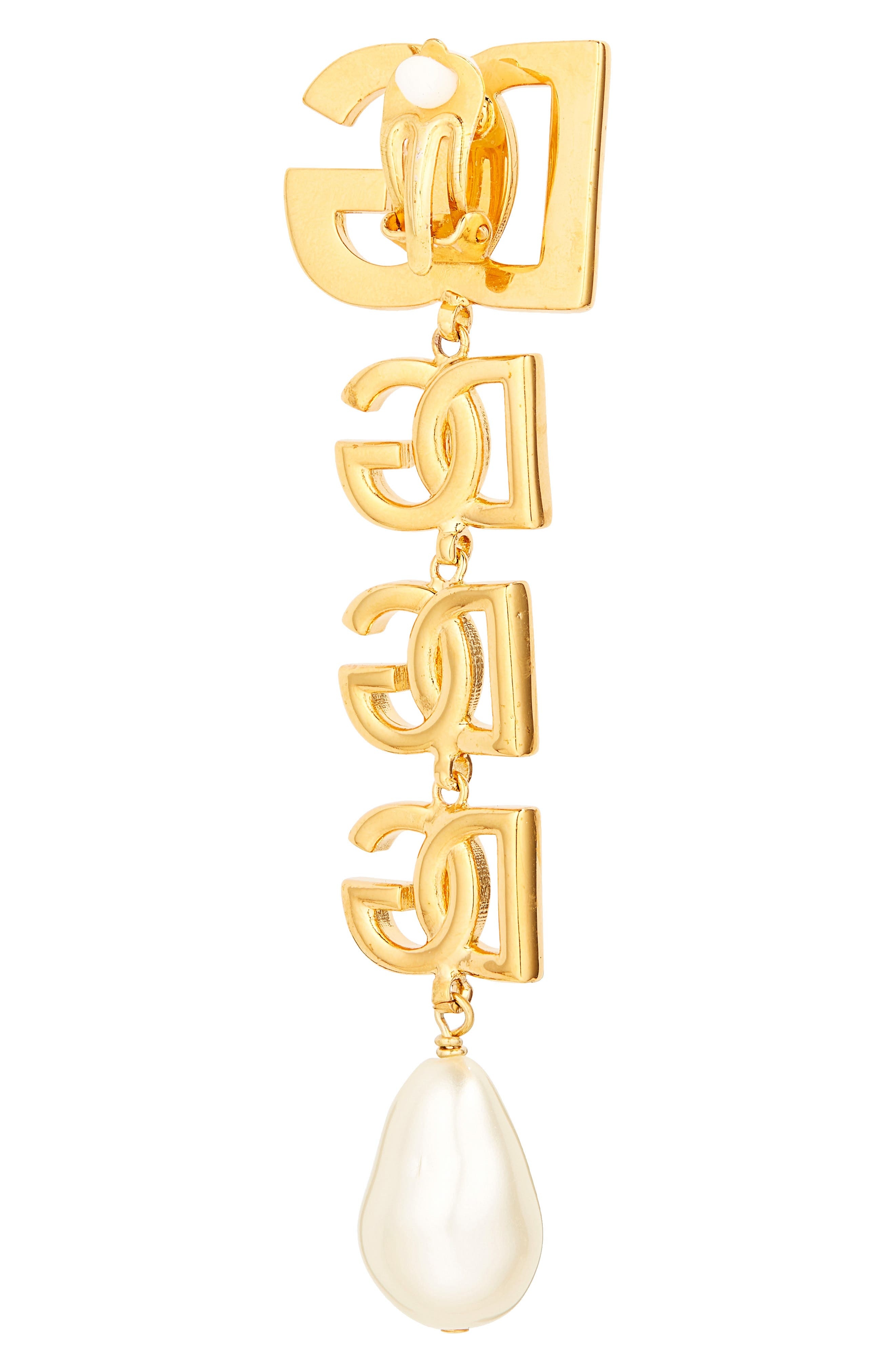Logo Imitation Pearl Clip-On Drop Earrings - 4
