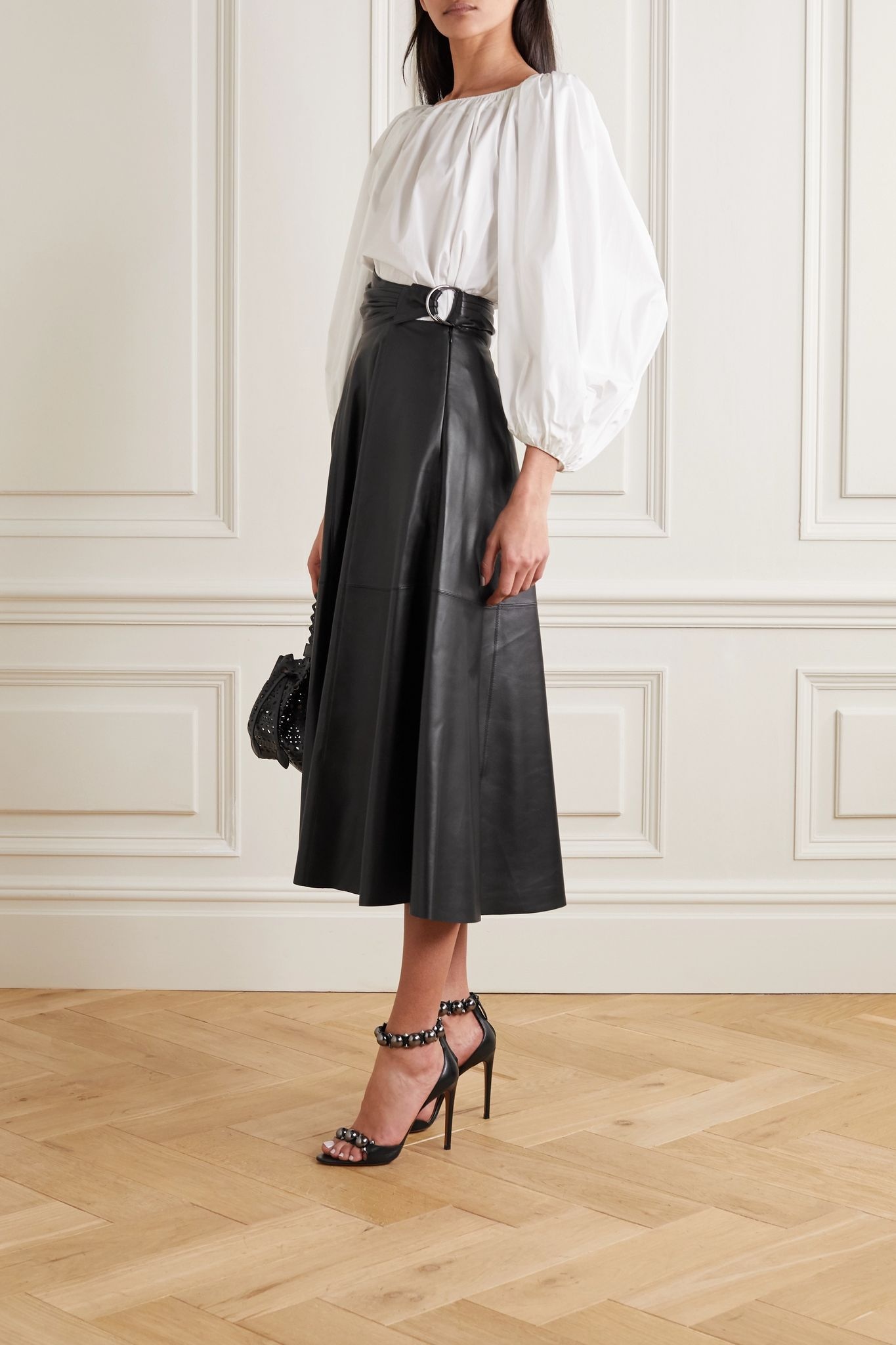 Wrap-effect leather midi skirt - 2