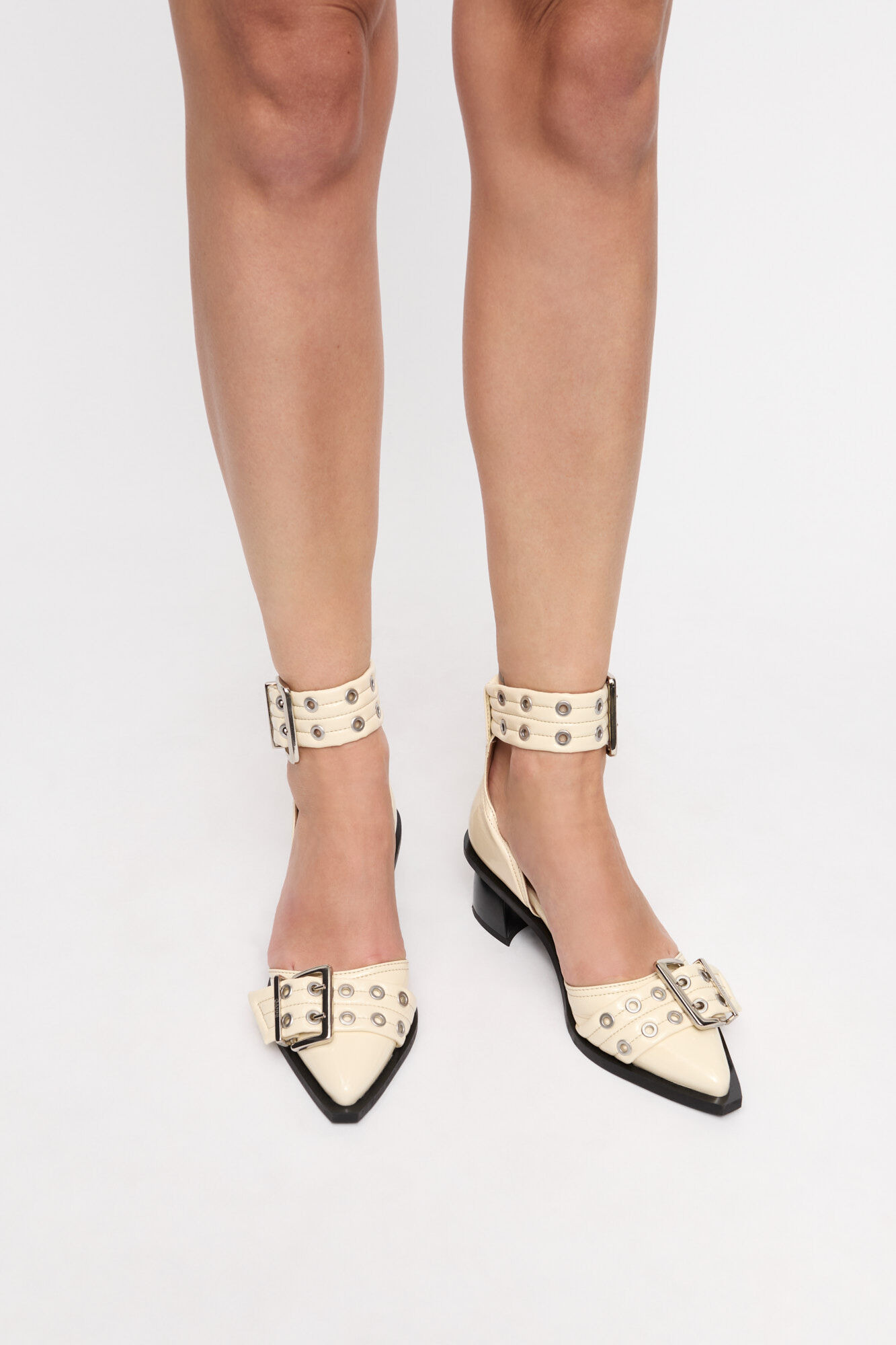 IVORY FEMININE BUCKLE OPEN CUT PUMPS - 5