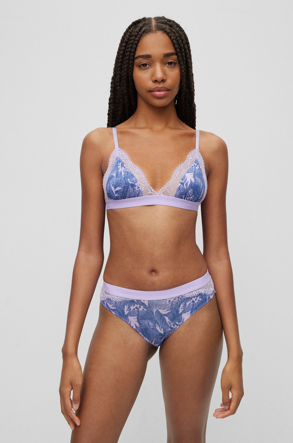 TRIANGLE BRA WITH ALL-OVER PRINT AND LACE TRIMS - 2