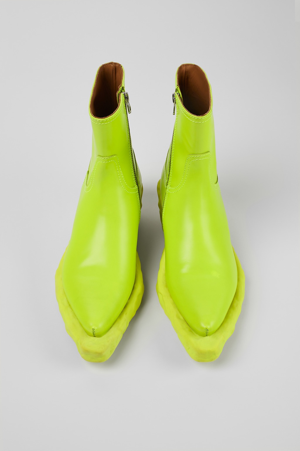 Green Leather Zip Bootie - 4