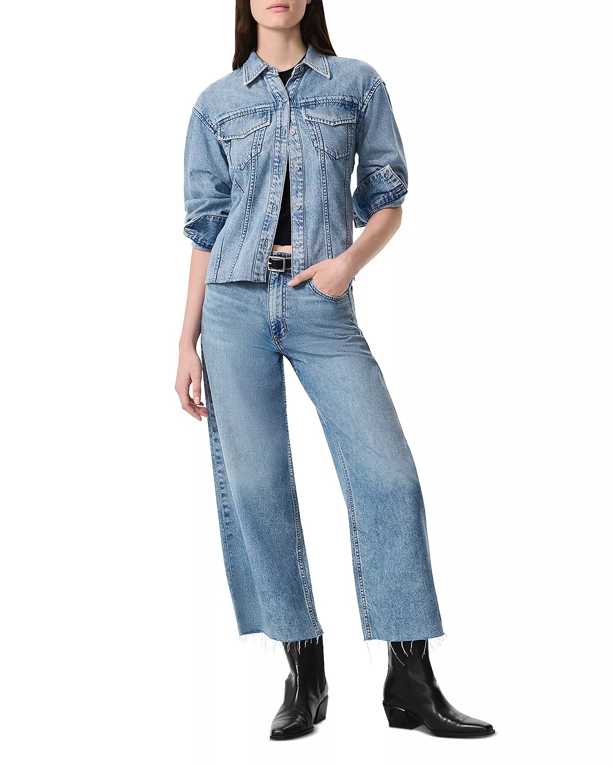 Featherweight Andi High Rise Wide Leg Ankle Jeans in Beacon - 2