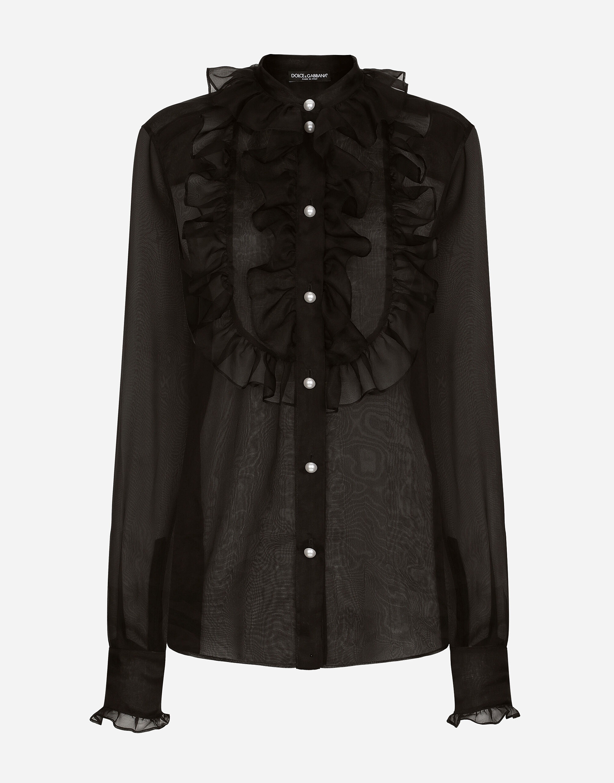 Organza shirt with shirt front and ruffles - 1