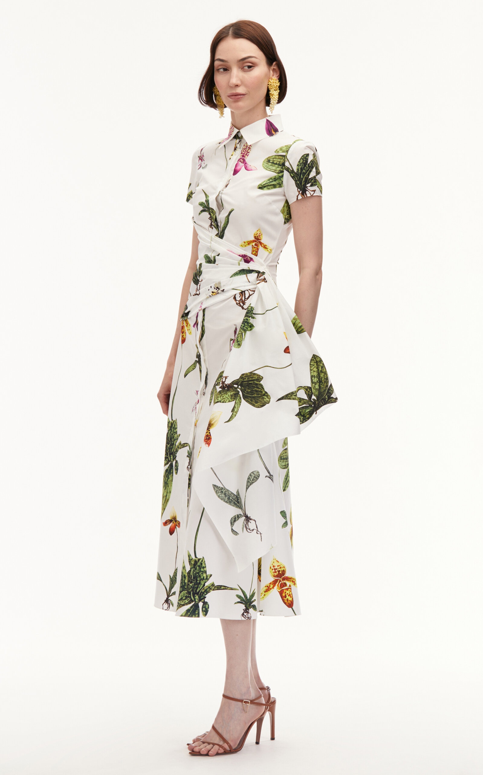Cap Sleeve  Orchids Poplin Dress W/ Sash Detail floral - 4