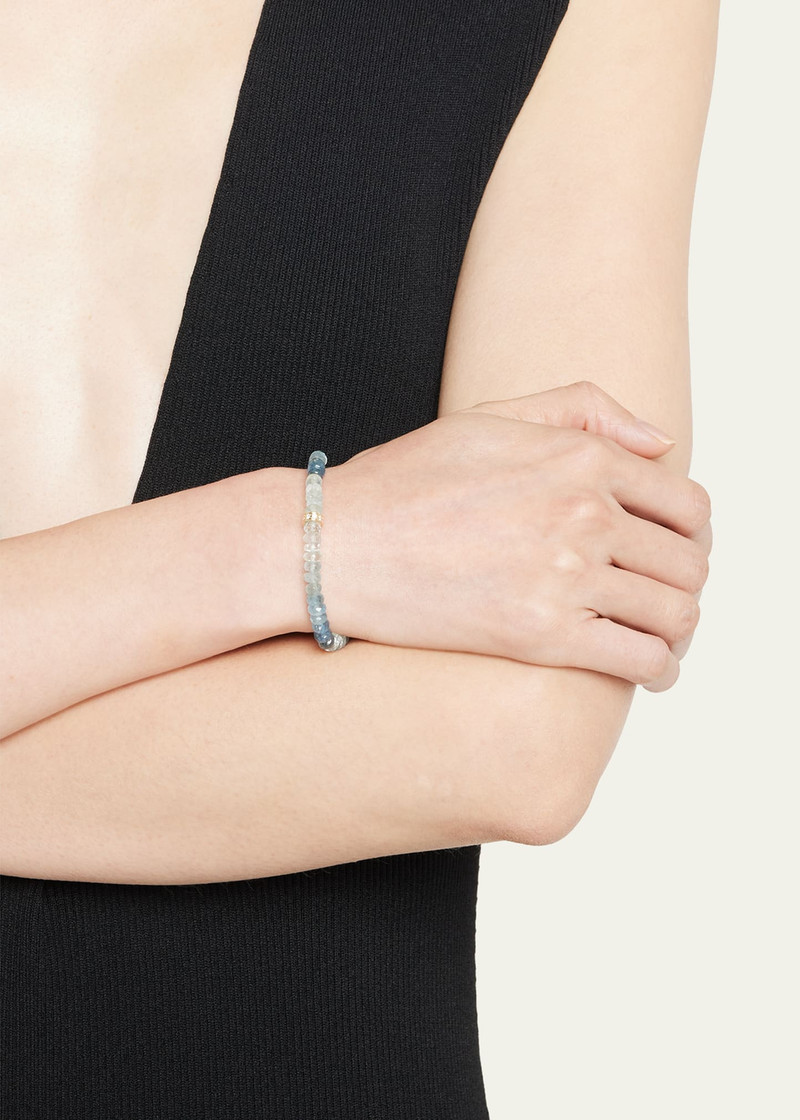 SYDNEY EVAN 14K Gold 6mm Diamond Rondelle on Aqua Faceted Rondelle Bead Bracelet outlook