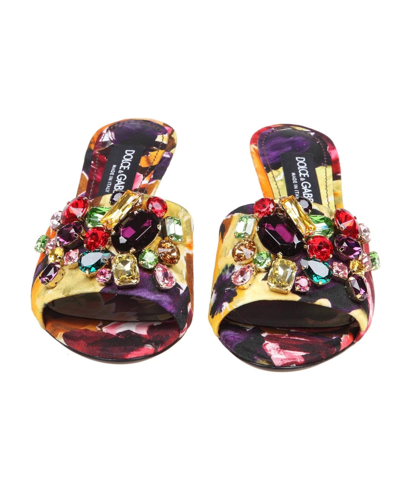 Slippers In Brocade Fabric With Colored Stones - 3
