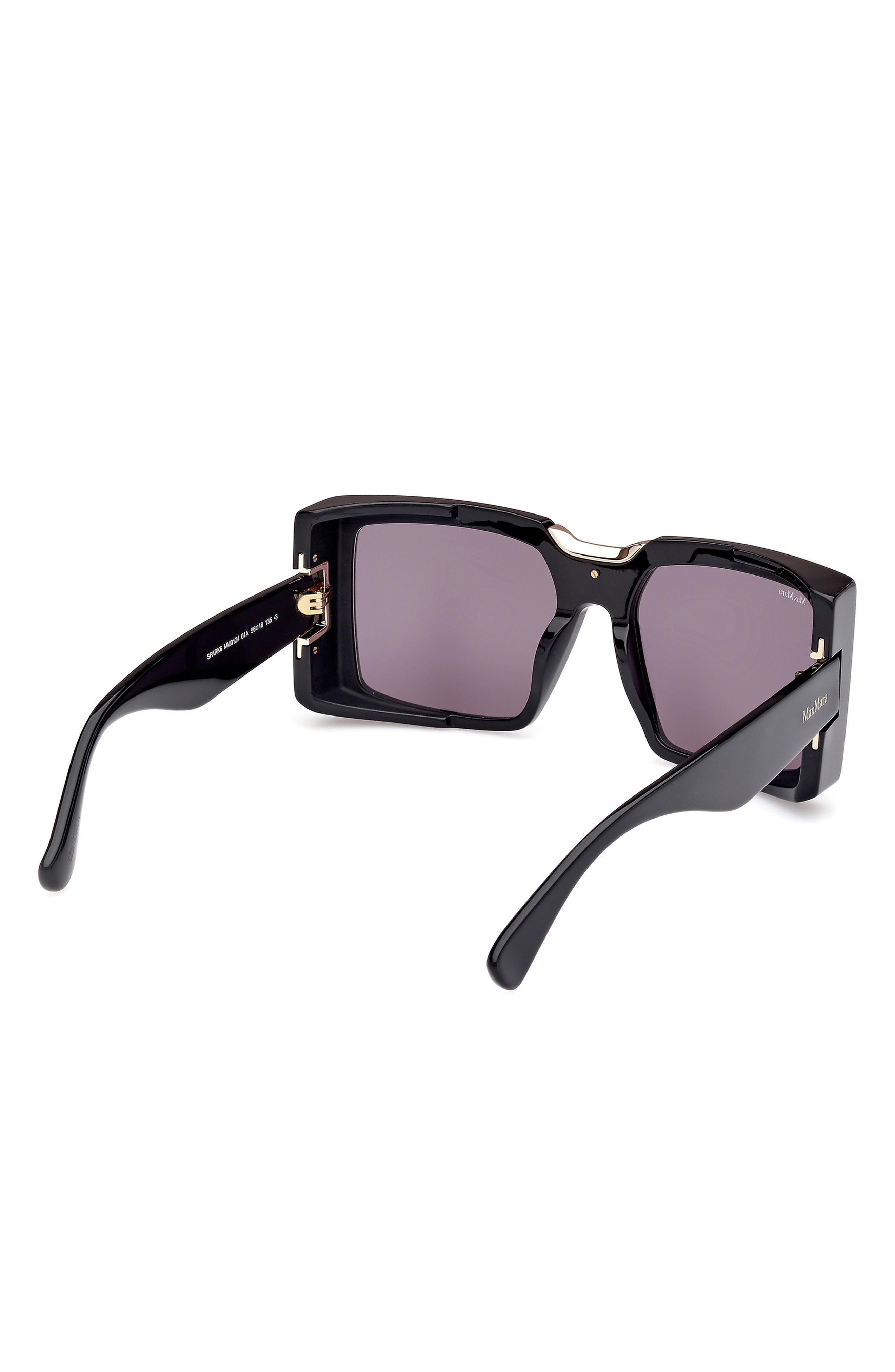 Max Mara 55mm Rectangular Sunglasses in Black/Shiny Pale Gold /Smoke at Nordstrom - 4