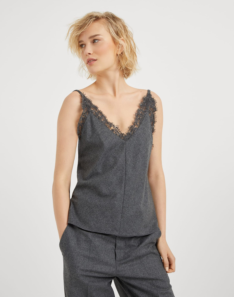 Virgin wool and cashmere flannel top with dazzling embroidery - 1