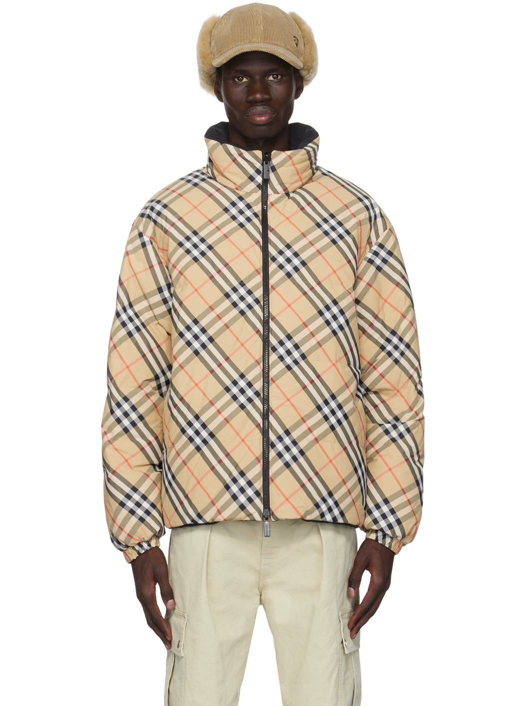 Burberry Beige Check Nylon Reversible Down Puffer Jacket