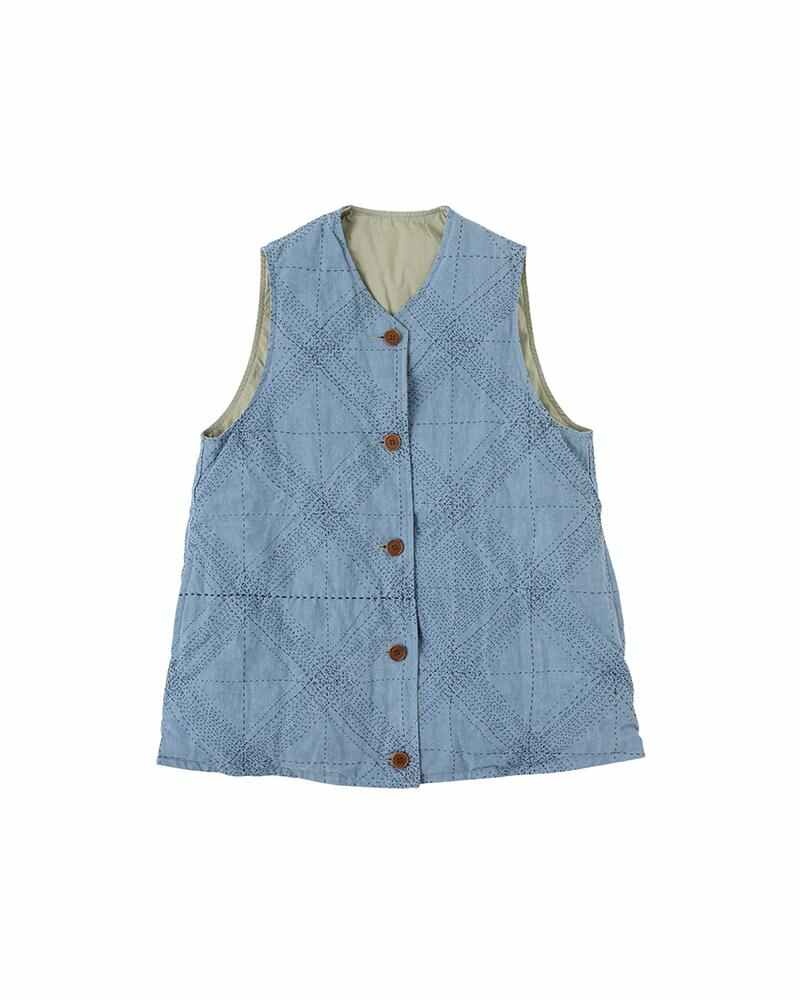 visvim KORA DOWN VEST SASHIKO LT.GREEN | REVERSIBLE