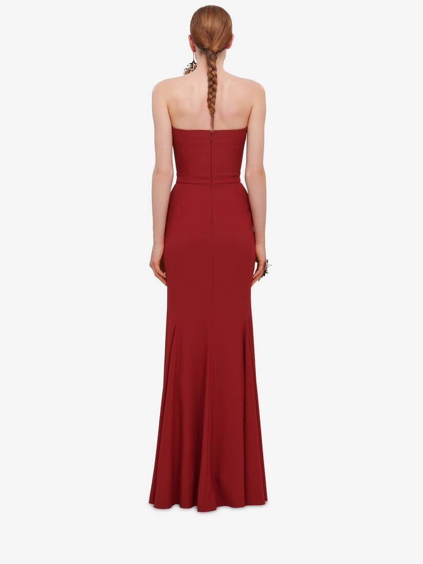 Women's Peak Corset Evening Dress in Blood Red - 4