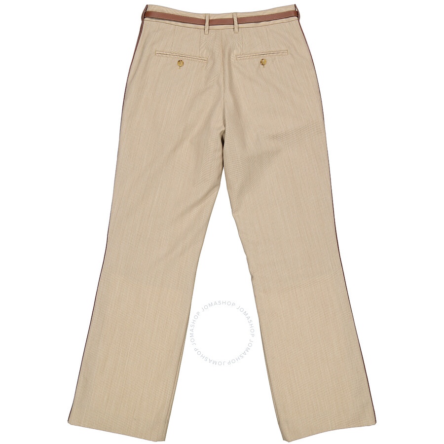 Burberry Camel Melange Wool Leather Stripe Tailored Trousers - 2