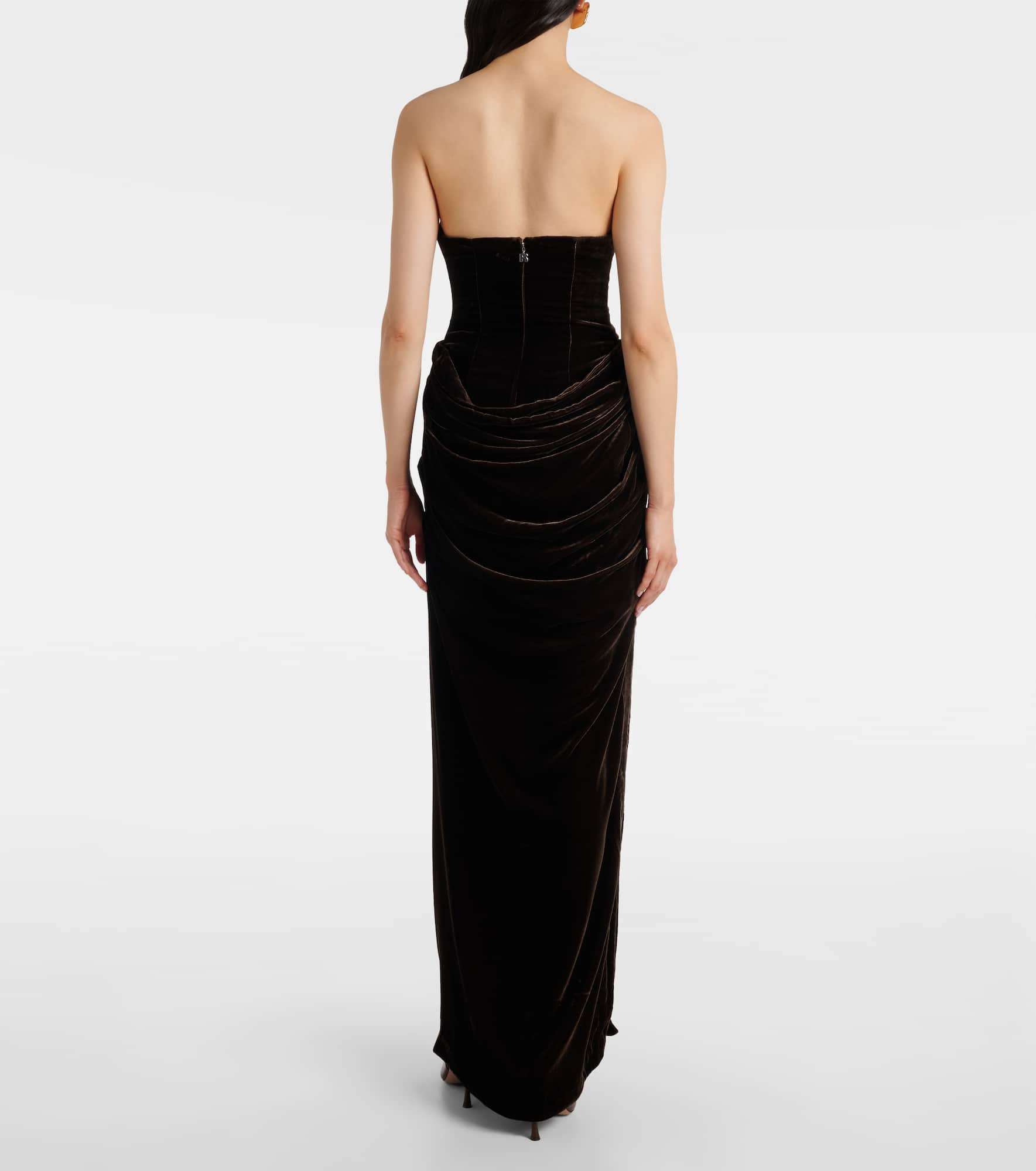 Draped velvet bustier gown - 3