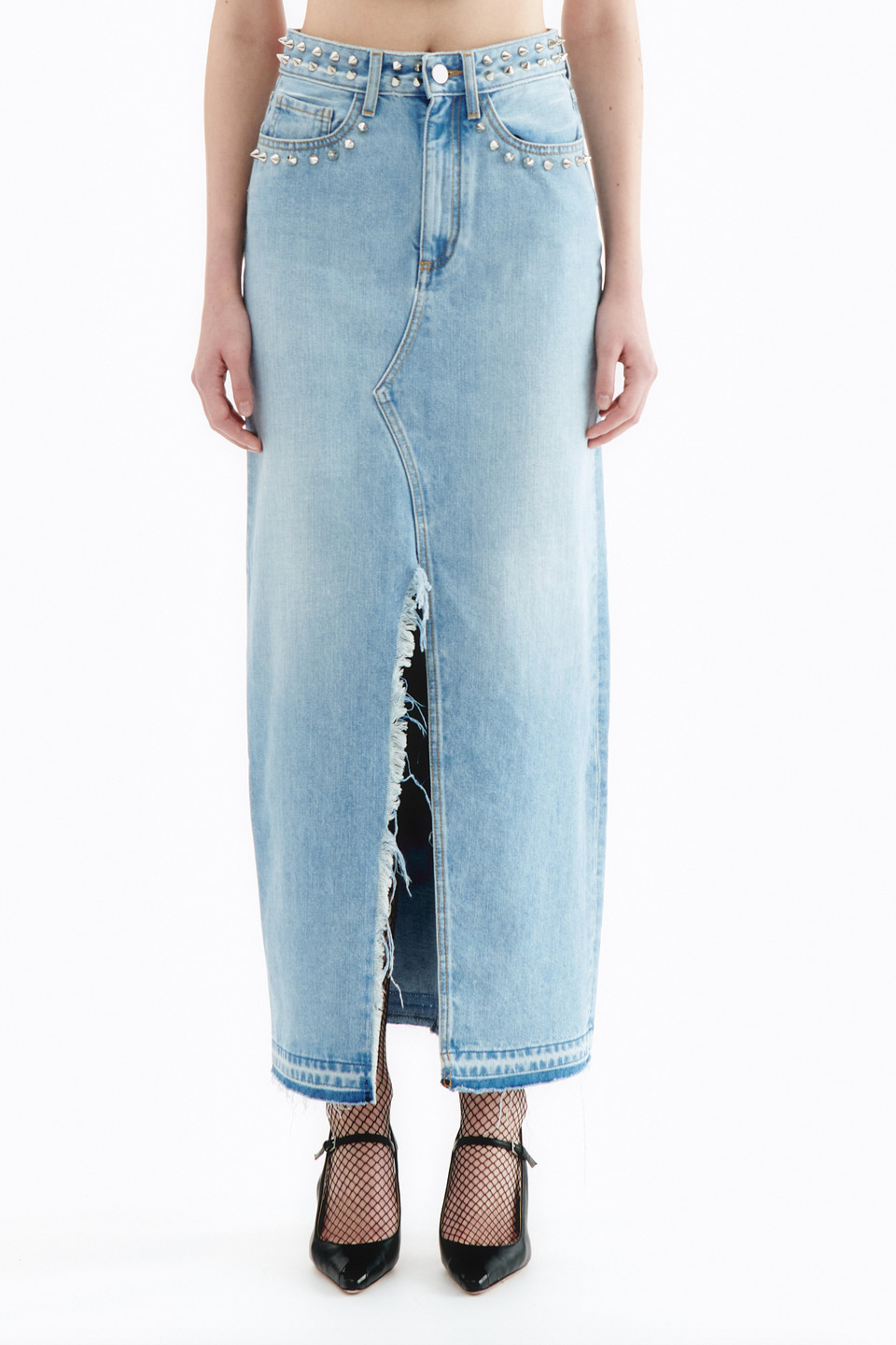 DENIM LONG SKIRT WITH EMBELLISHMENT - 3