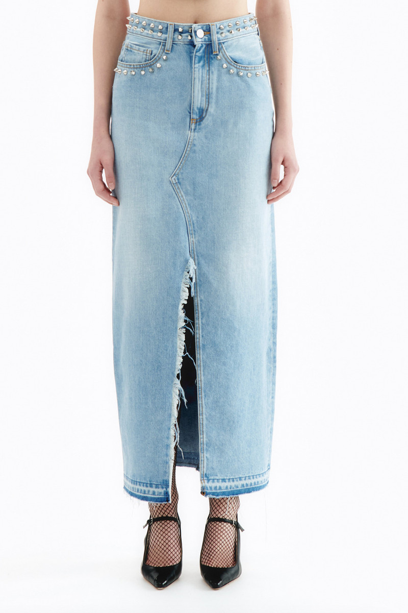 Alessandra Rich DENIM LONG SKIRT WITH EMBELLISHMENT outlook