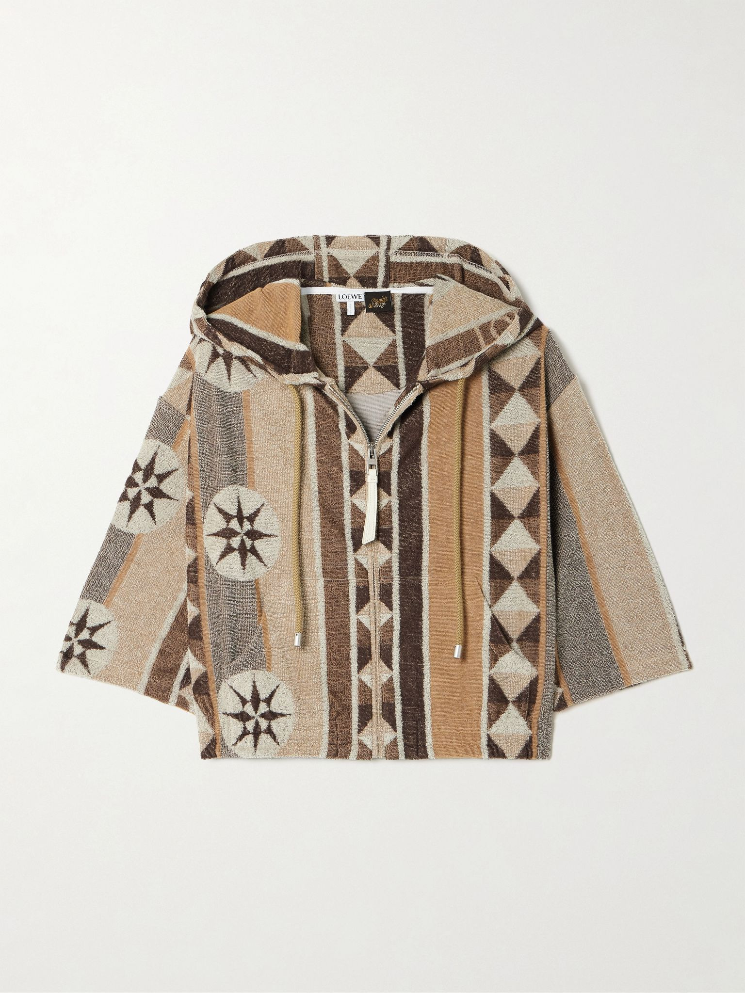 + Paula's Ibiza cropped jacquard-woven cotton-blend terry hoodie Beige - 1