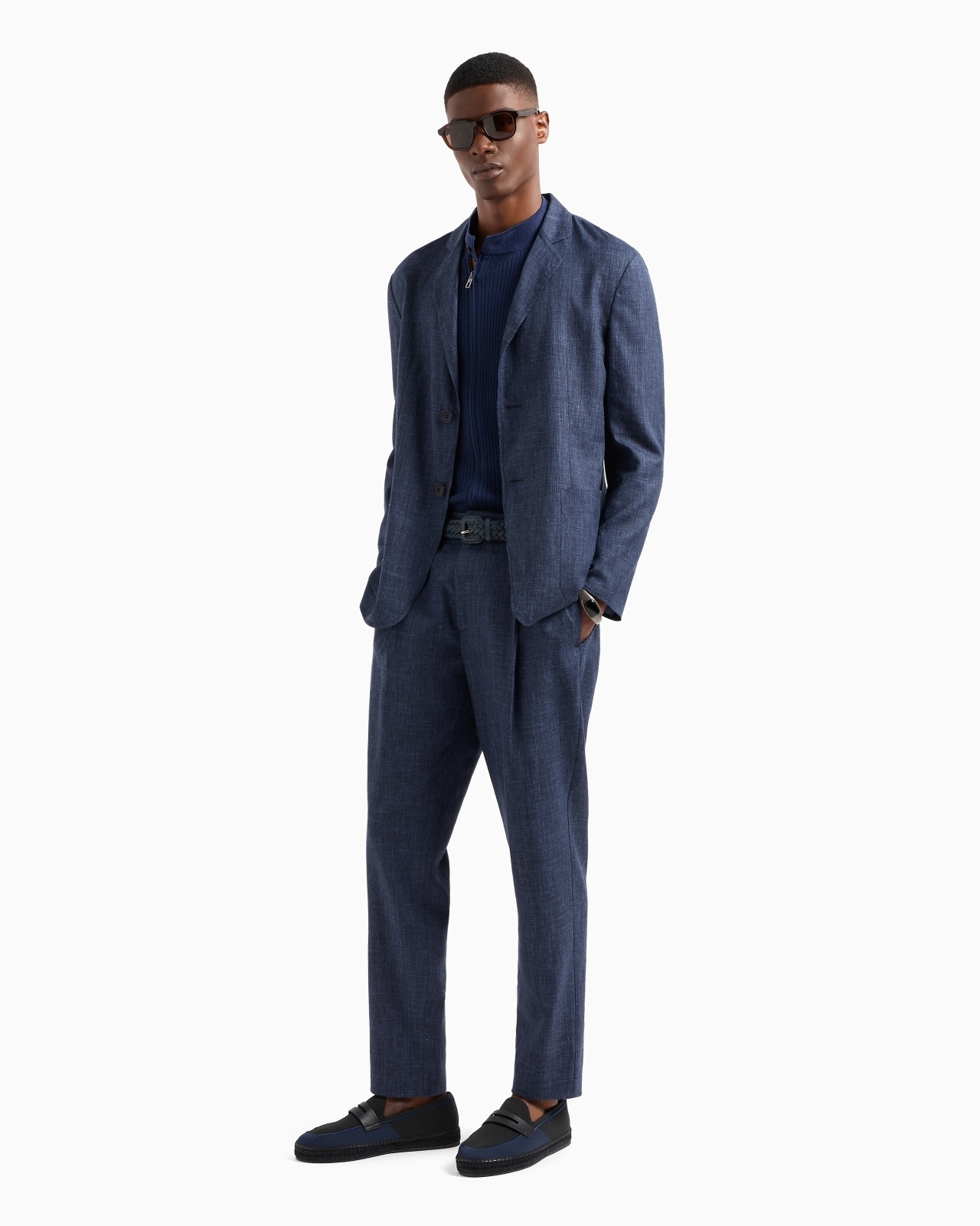 WOOL, SILK AND LINEN CANVAS SINGLE-PLEAT TROUSERS - 4