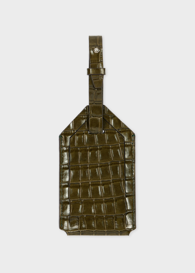 Paul Smith Khaki Croc-Emboss Luggage Tag outlook