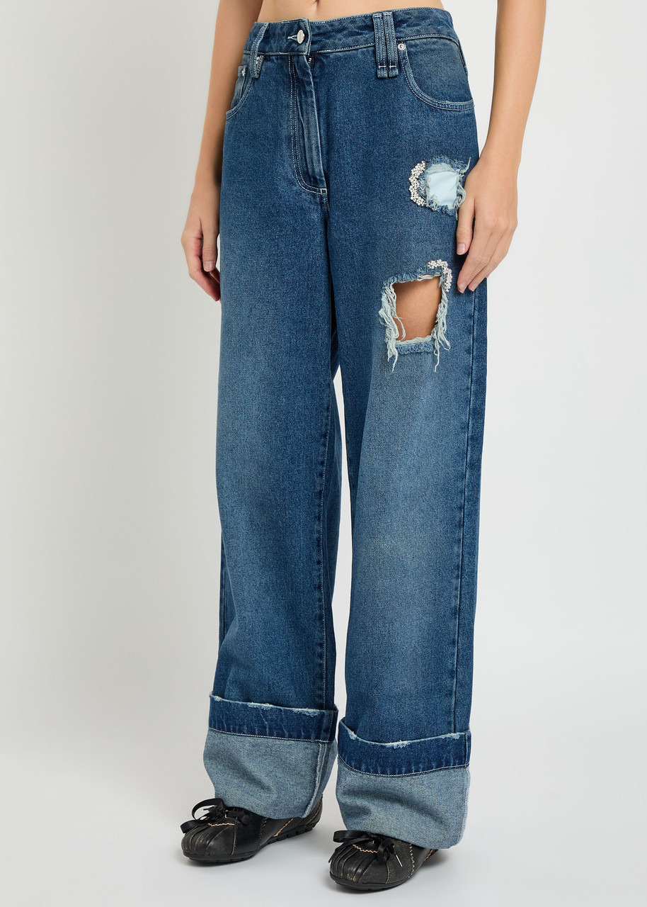 Simone Rocha Distressed Embellished Straight-leg Jeans - 2
