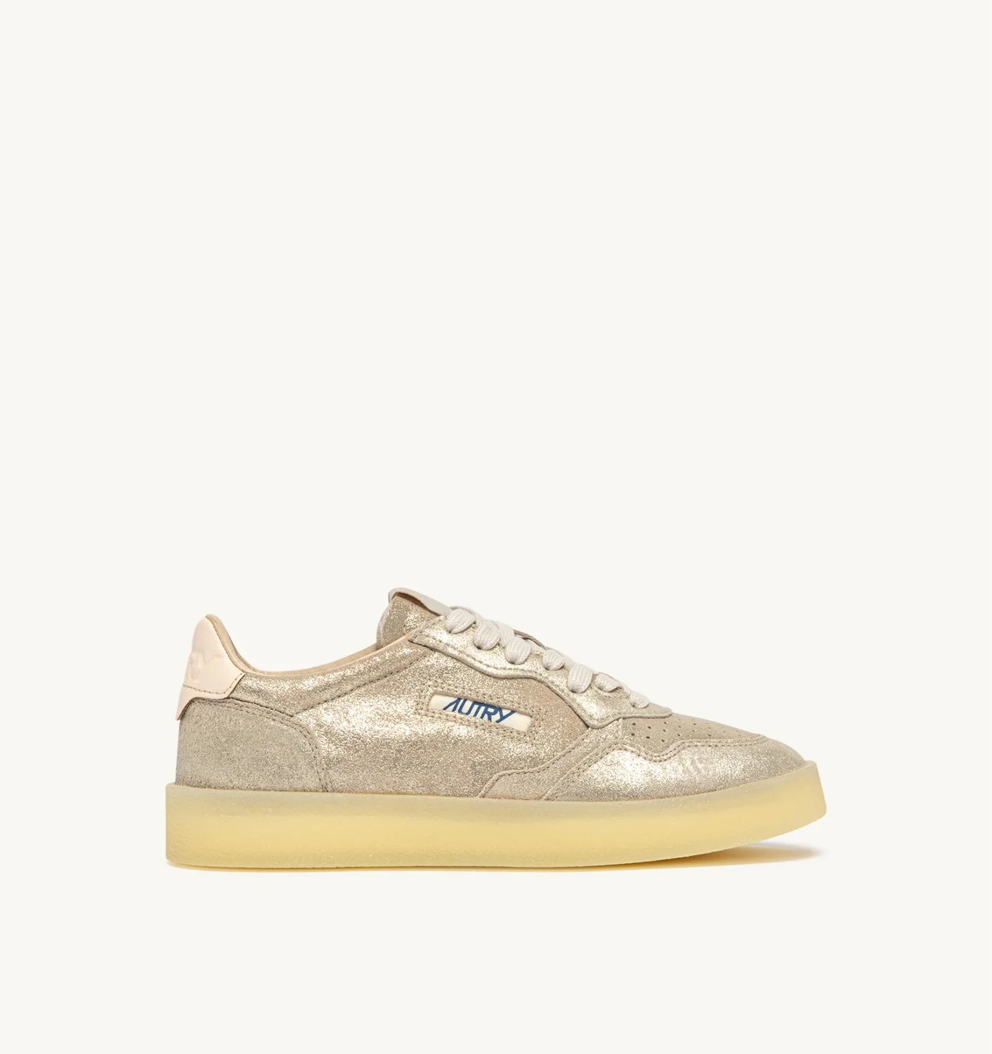 MEDALIST LOW SNEAKERS IN PLATINUM AND IVORY LAMINATED LEATHER AND SUEDE - 1