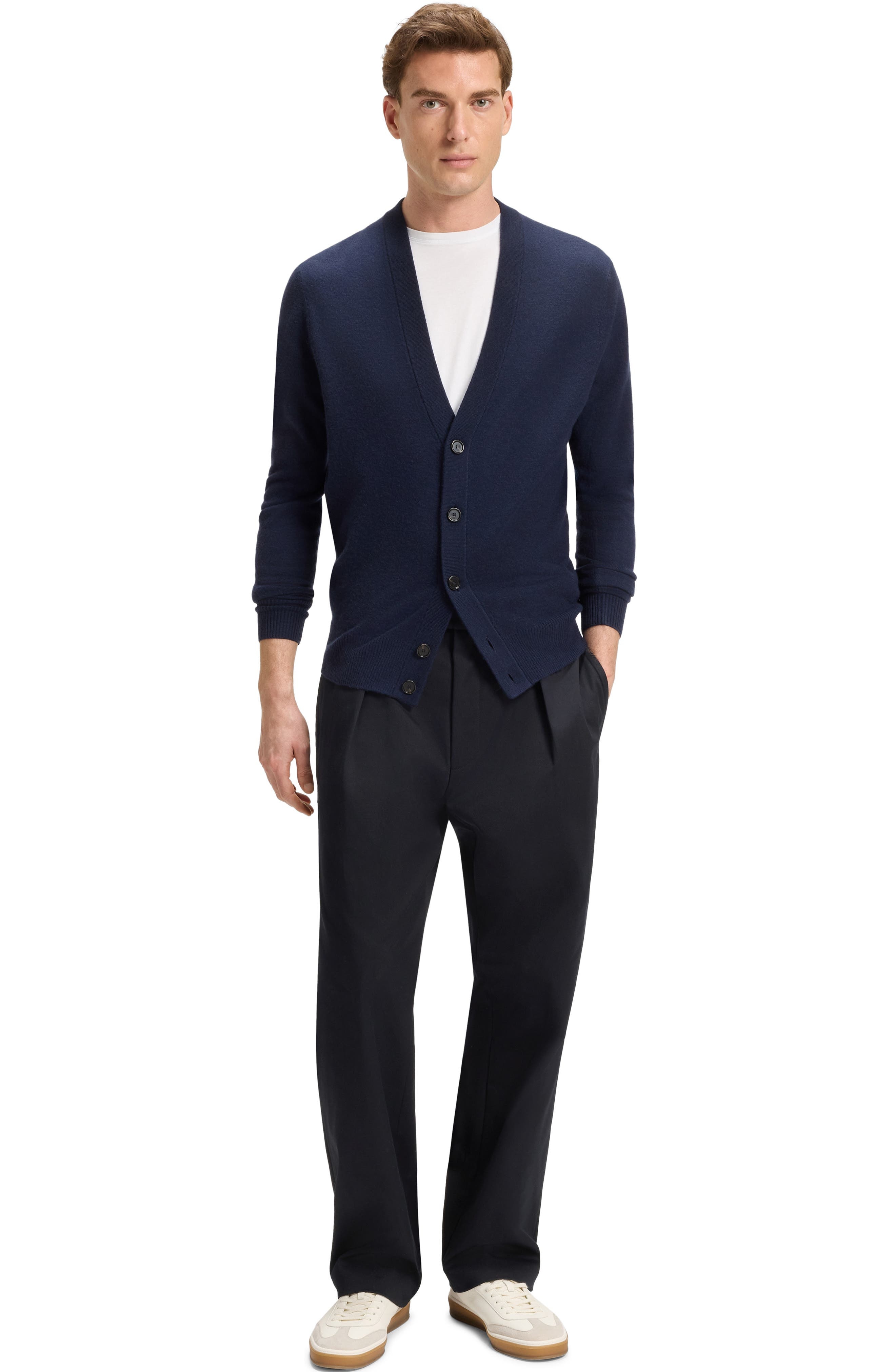 BOSS Pleated Cotton Stretch Twill Dress Pants in Dark Blue at Nordstrom - 7