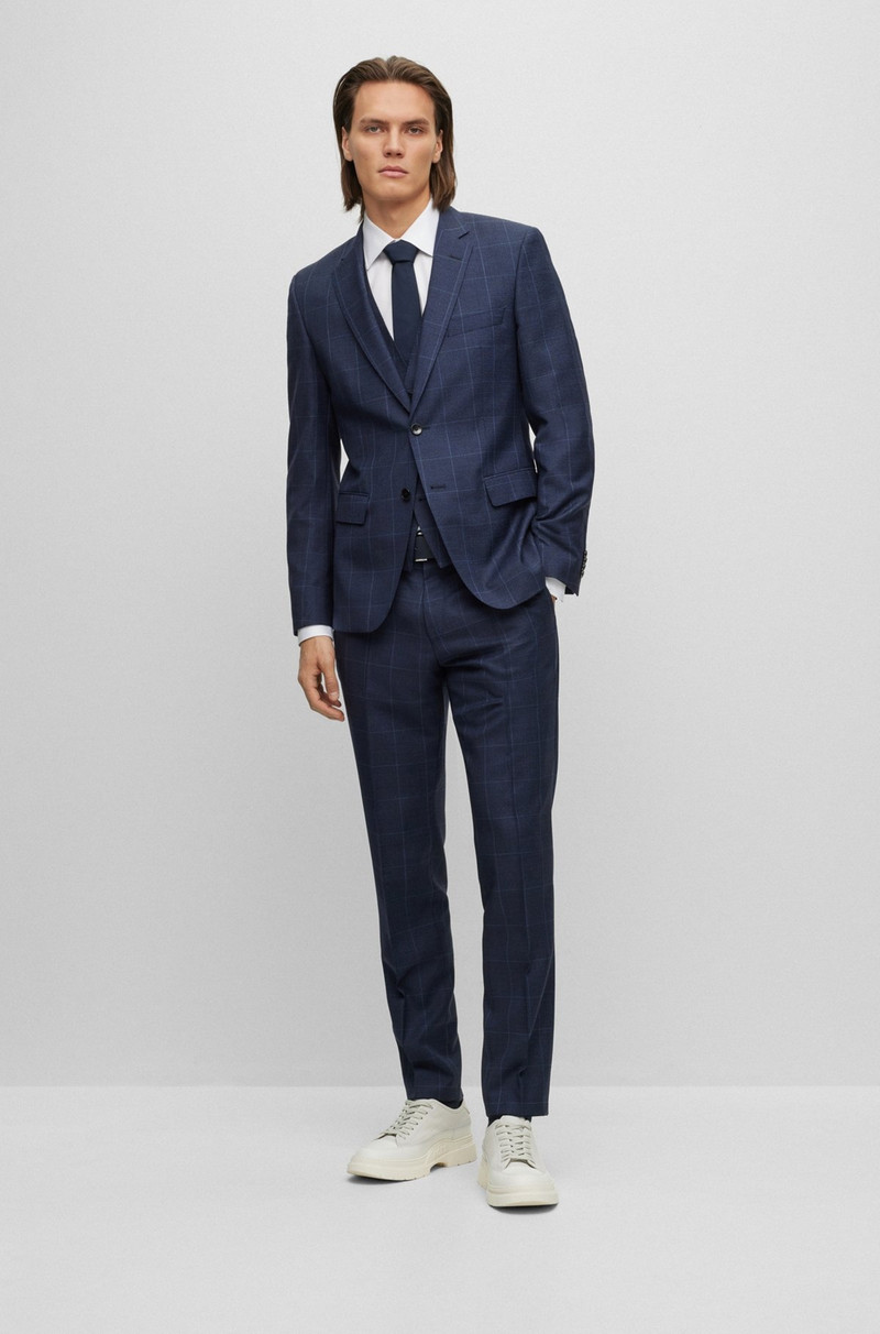 THREE-PIECE SLIM-FIT SUIT IN CHECKED VIRGIN WOOL 1