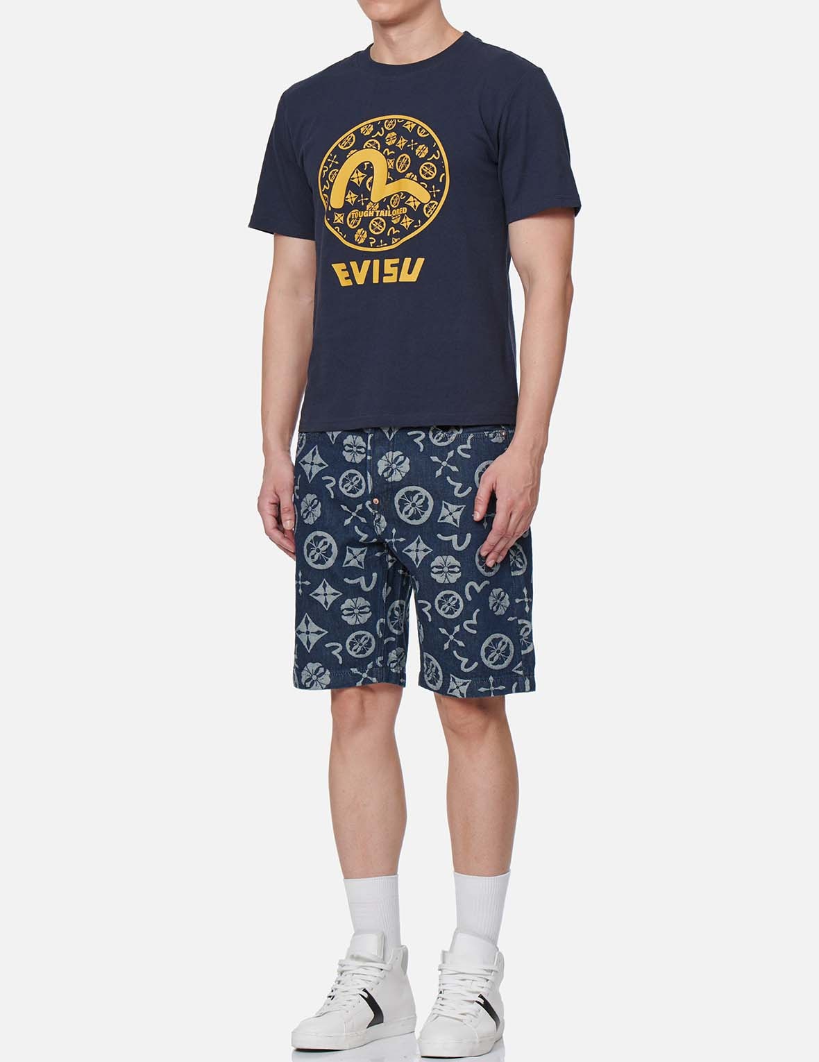 ALLOVER LOGO JACQUARD DENIM SHORTS - 6