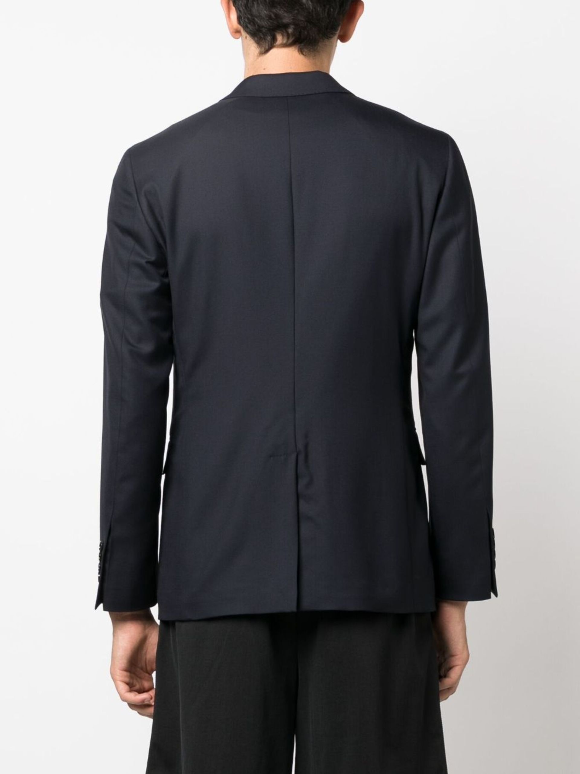 Blue Single-Breasted Wool Blazer - 4