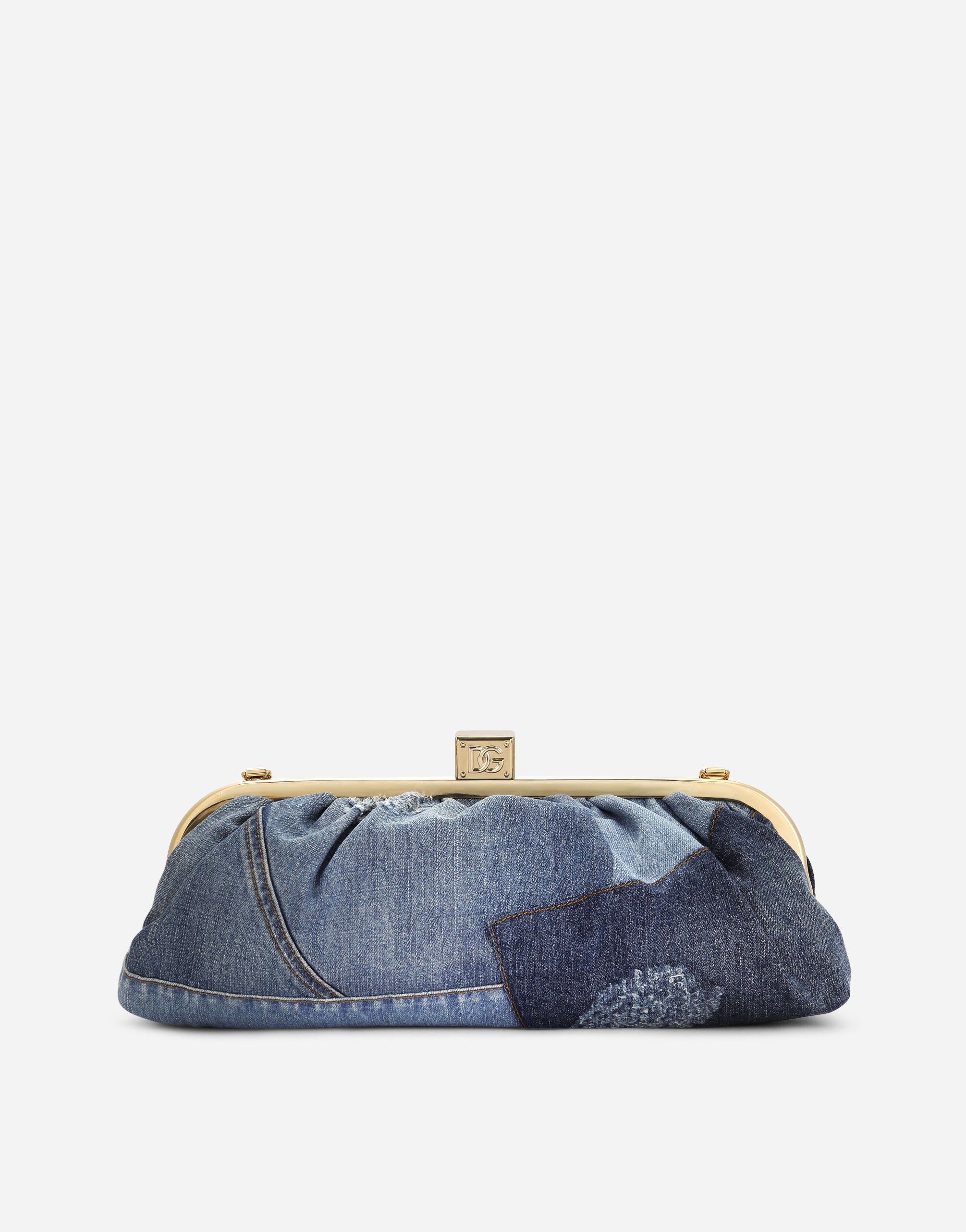 Patchwork denim Maria clutch with embroidery - 4