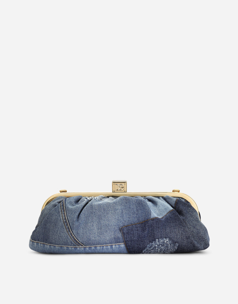 Patchwork denim Maria clutch with embroidery 4
