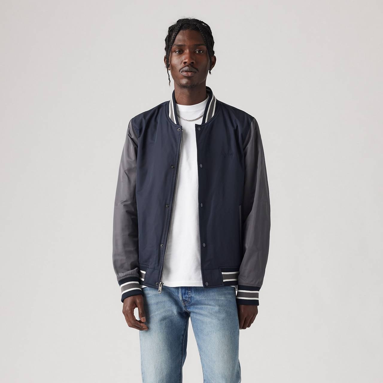 LIGHTWEIGHT COLORBLOCK VARSITY JACKET - 1