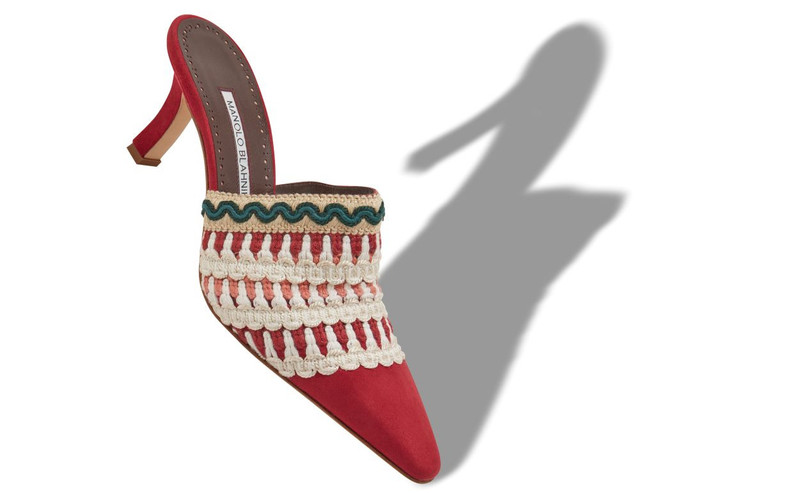 Manolo Blahnik Red Suede Knitted Detail Mules outlook