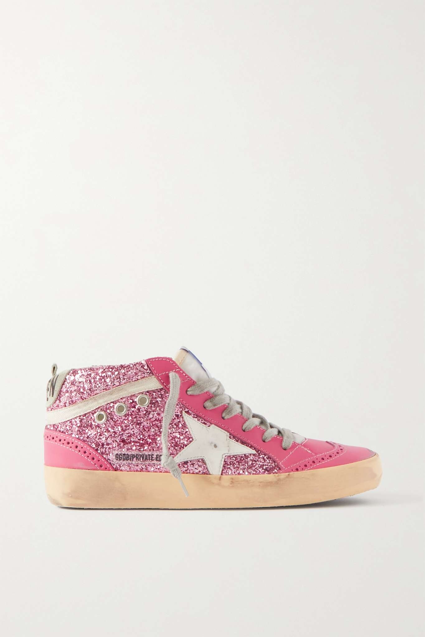 Mid Star embellished distressed leopard-print calf hair, leather and suede sneakers - 1