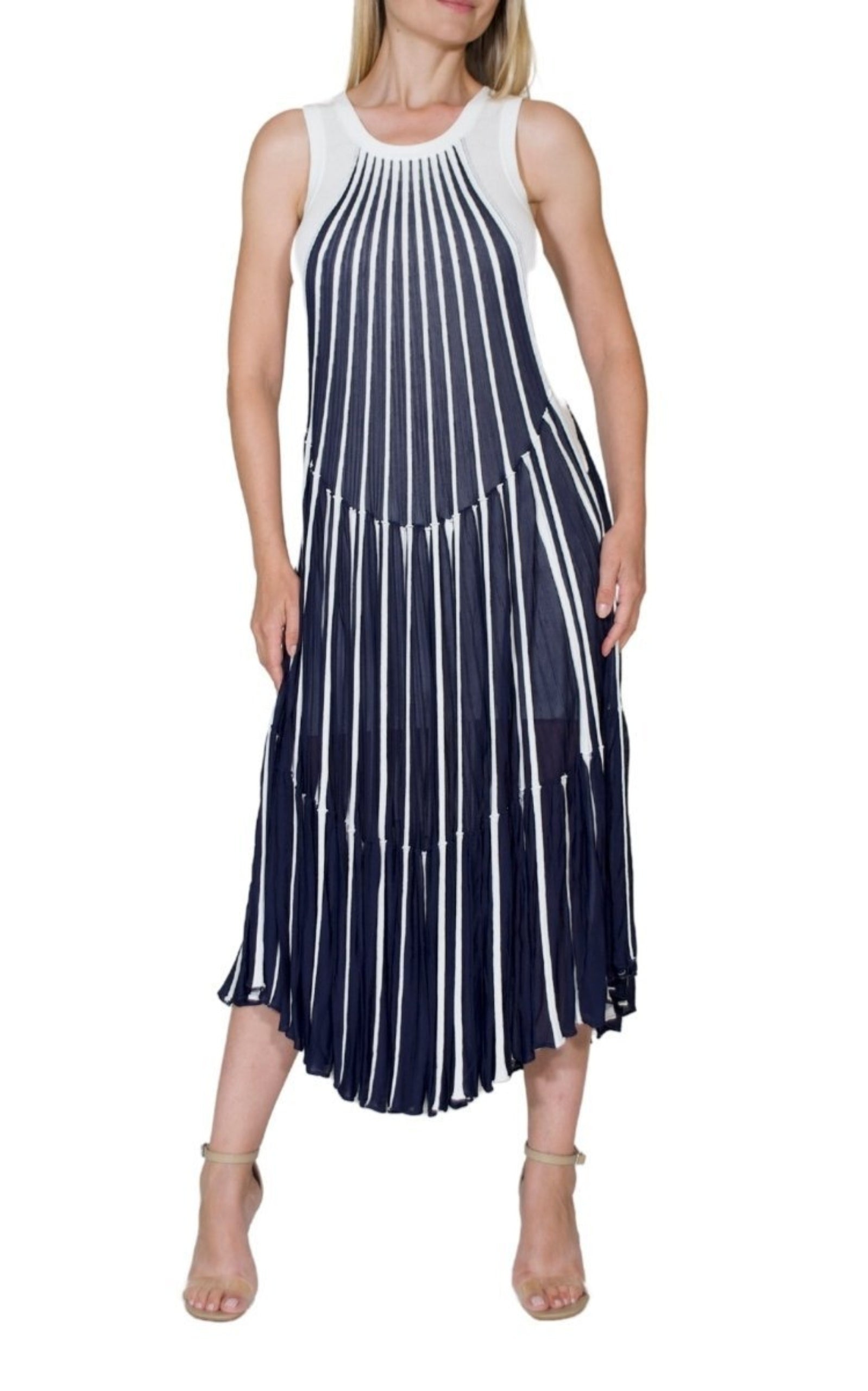Vertical Stripe Midi Dress - 5