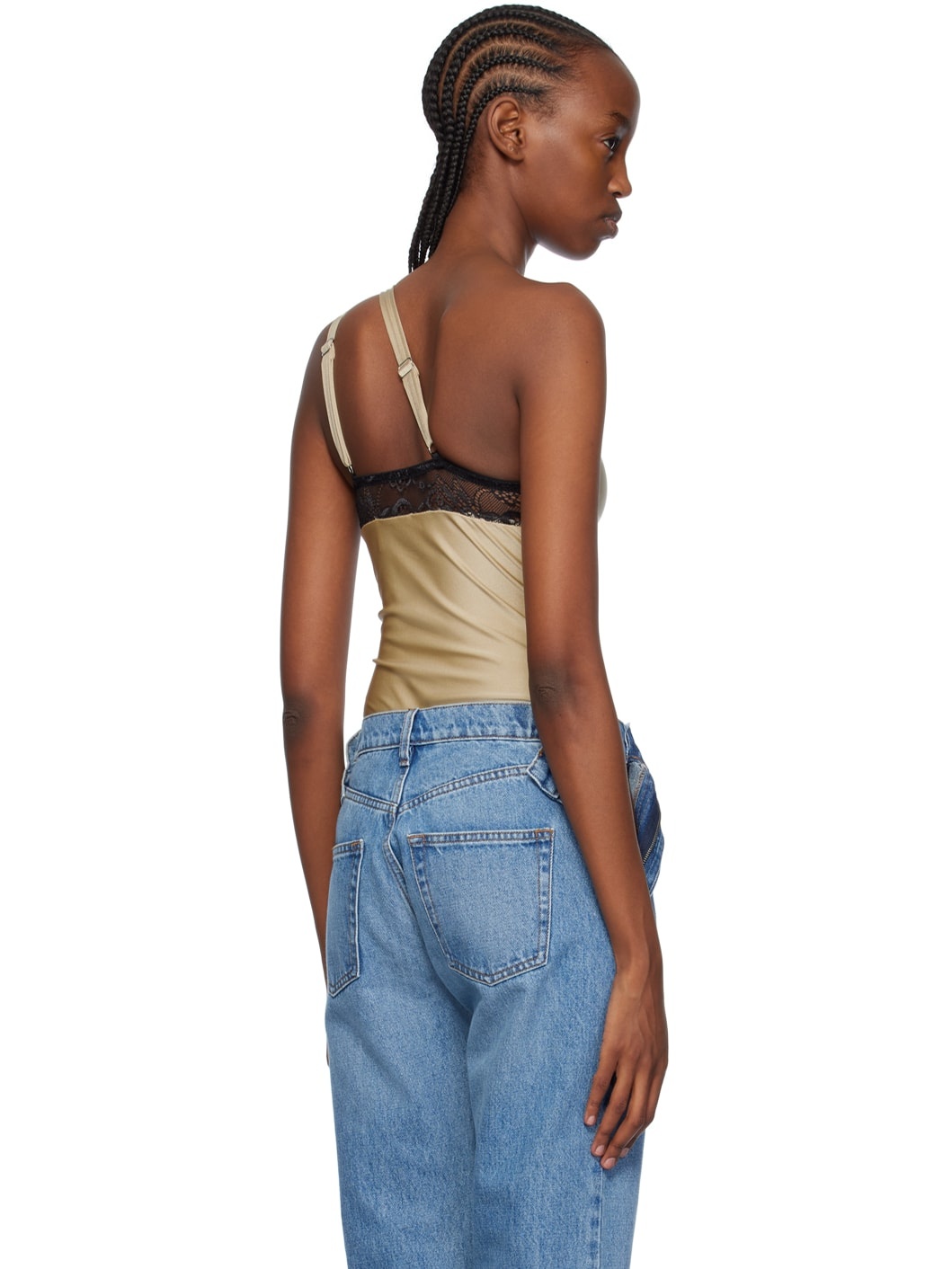Beige Asymmetric Bodysuit - 3