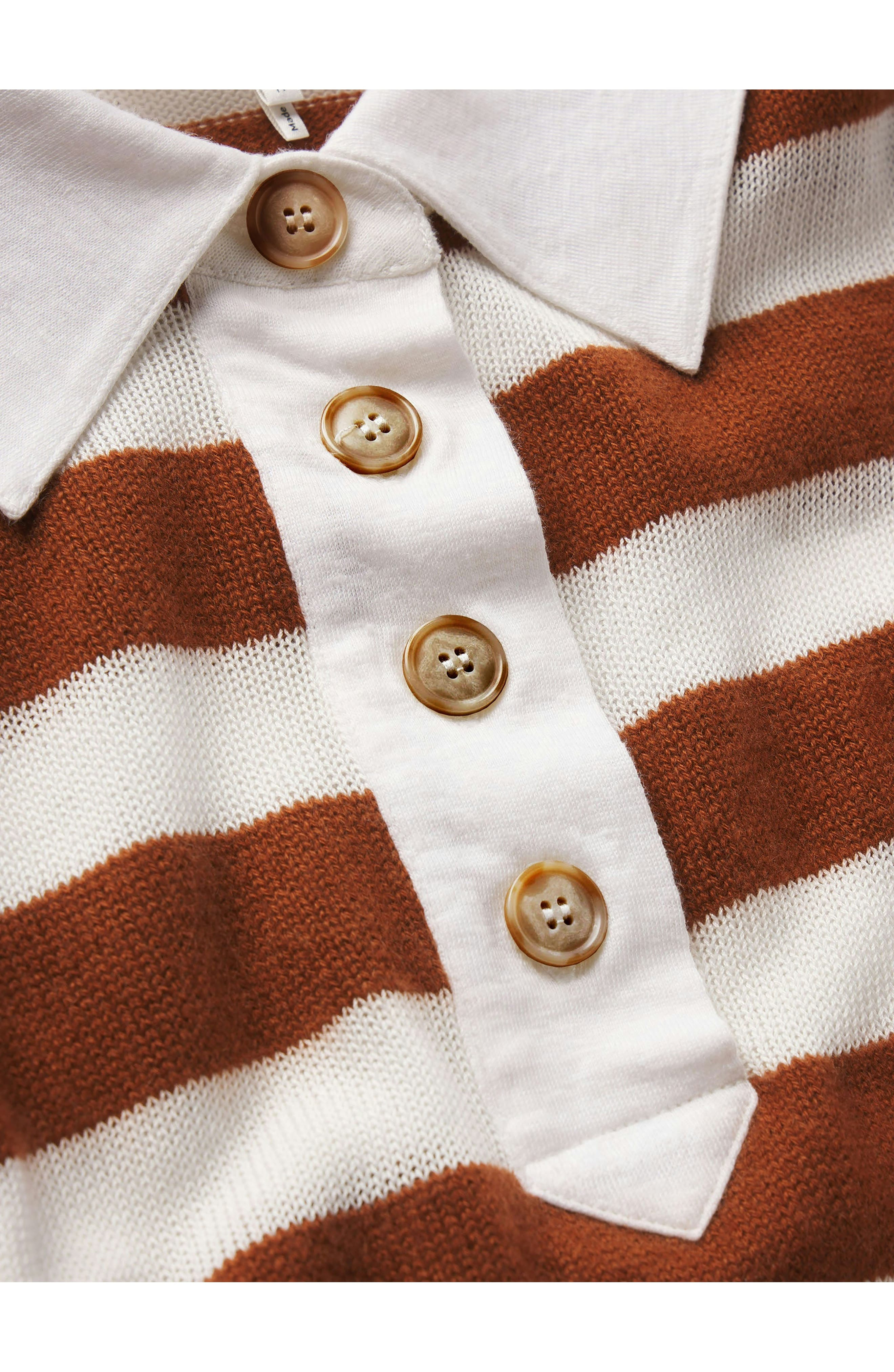 FRAME The Bold Stripe Cashmere & Cotton Polo in Chestnut Multi at Nordstrom - 4