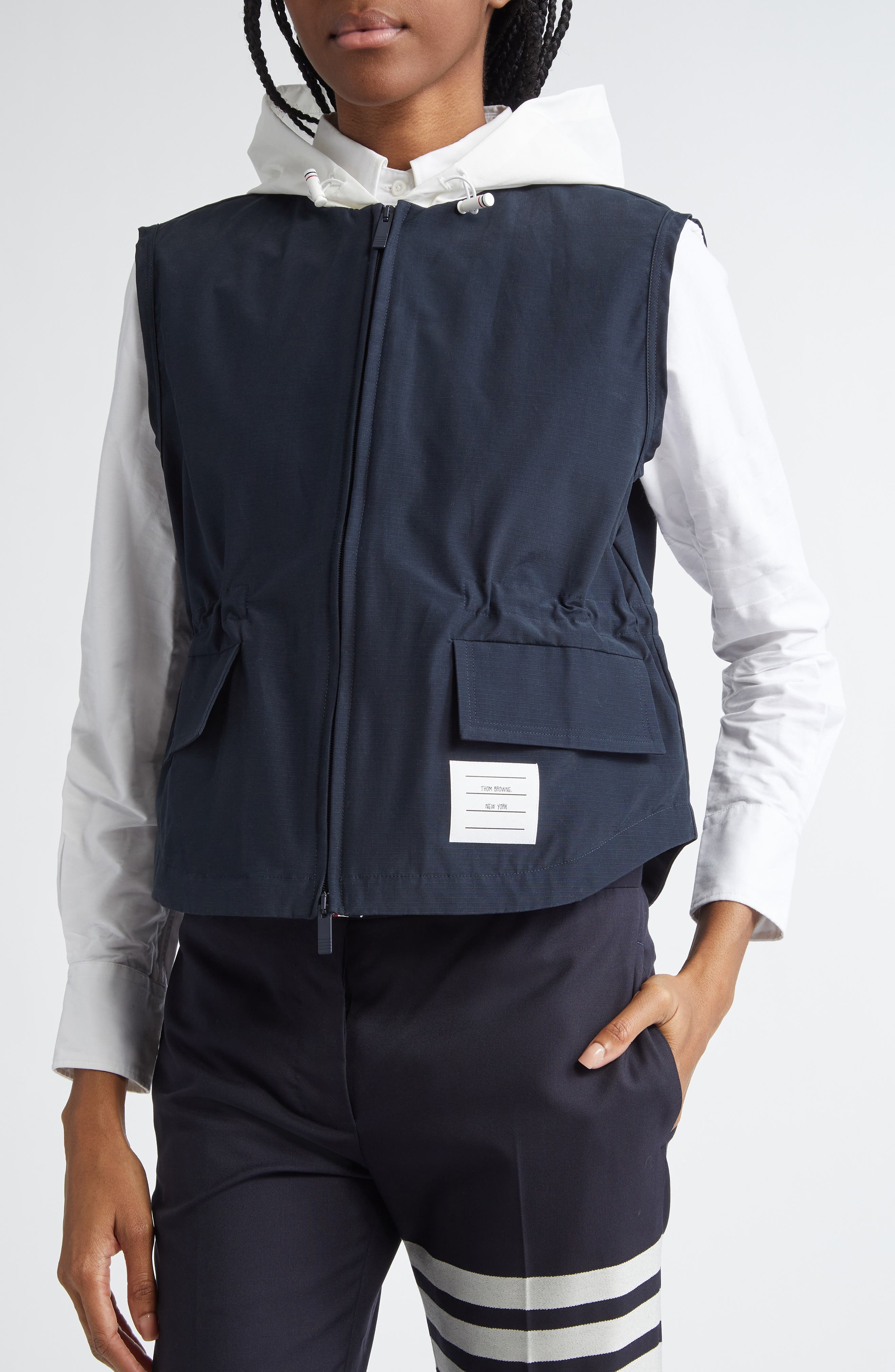 Thom Browne Contrast Hooded Ripstop Vest in Navy at Nordstrom - 5