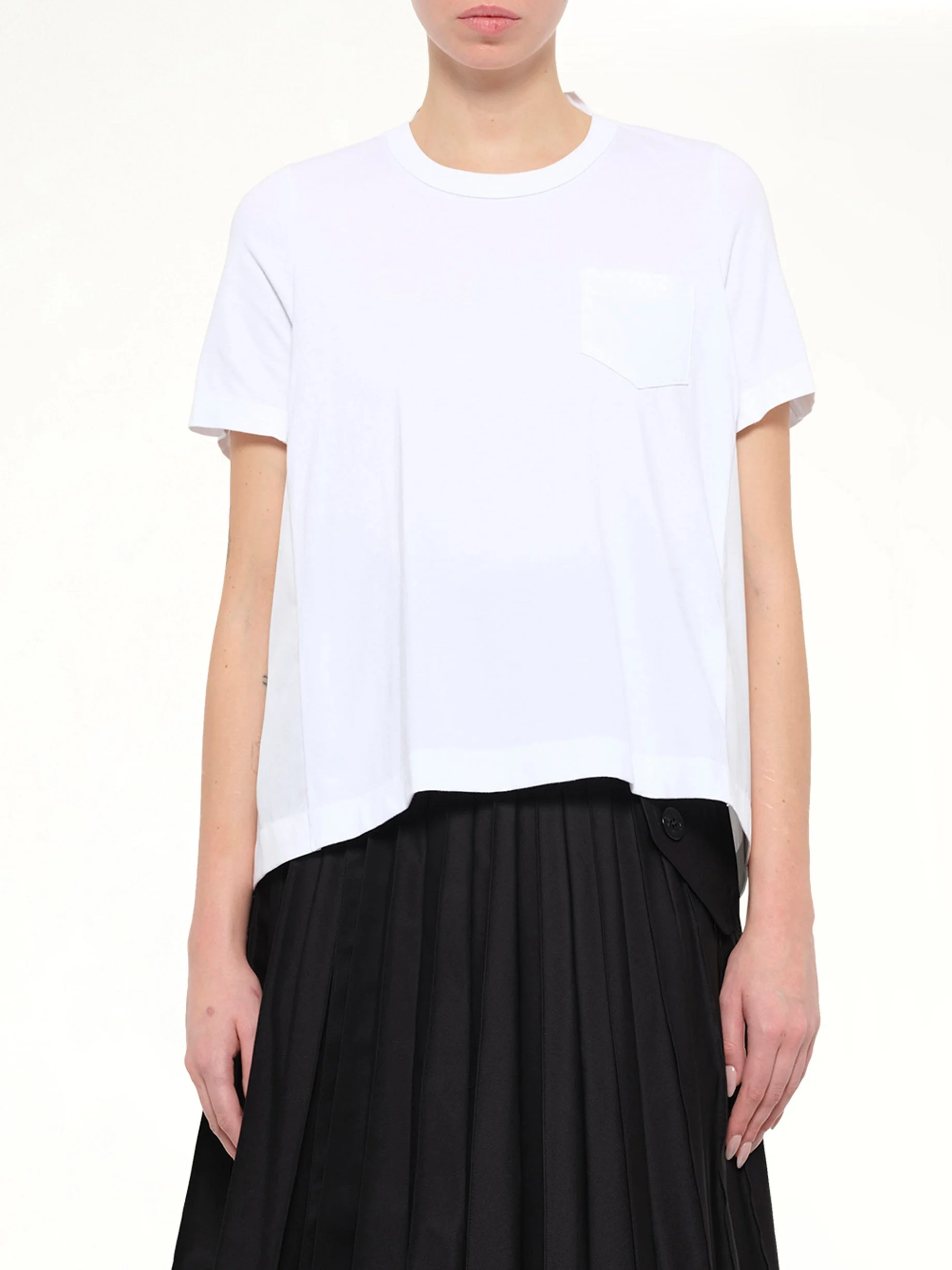 Cotton Poplin x Cotton Jersey T-Shirt in White - 1