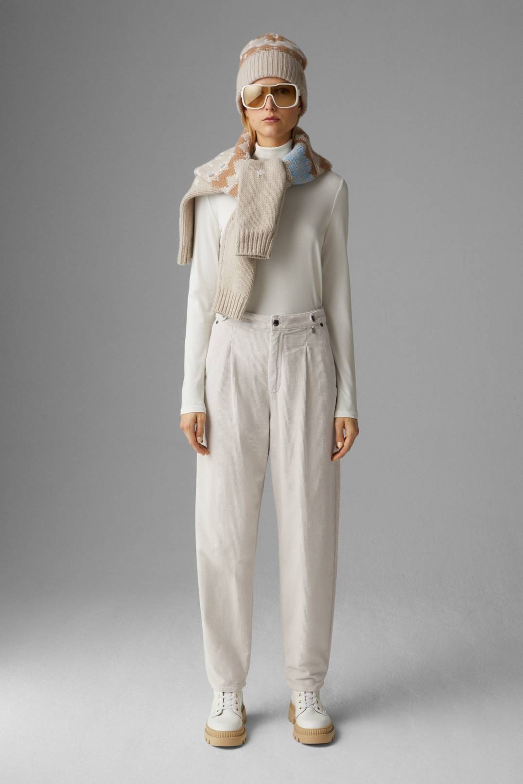 TISA TAPERED FIT CORDUROY PANTS IN OFF-WHITE - 4