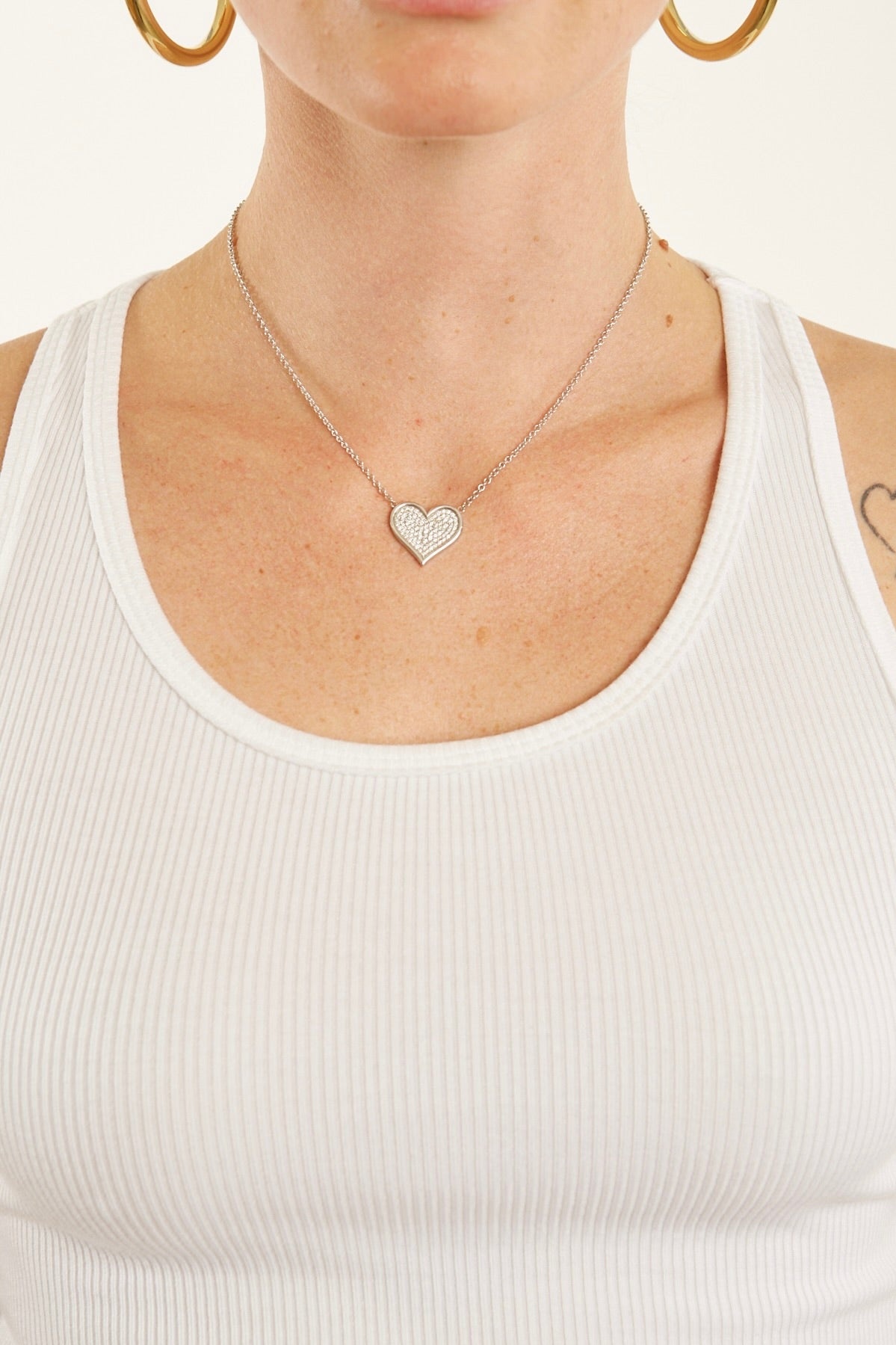 WHITE GOLD LARGE DIAMOND PAVE HEART NECKLACE - 3