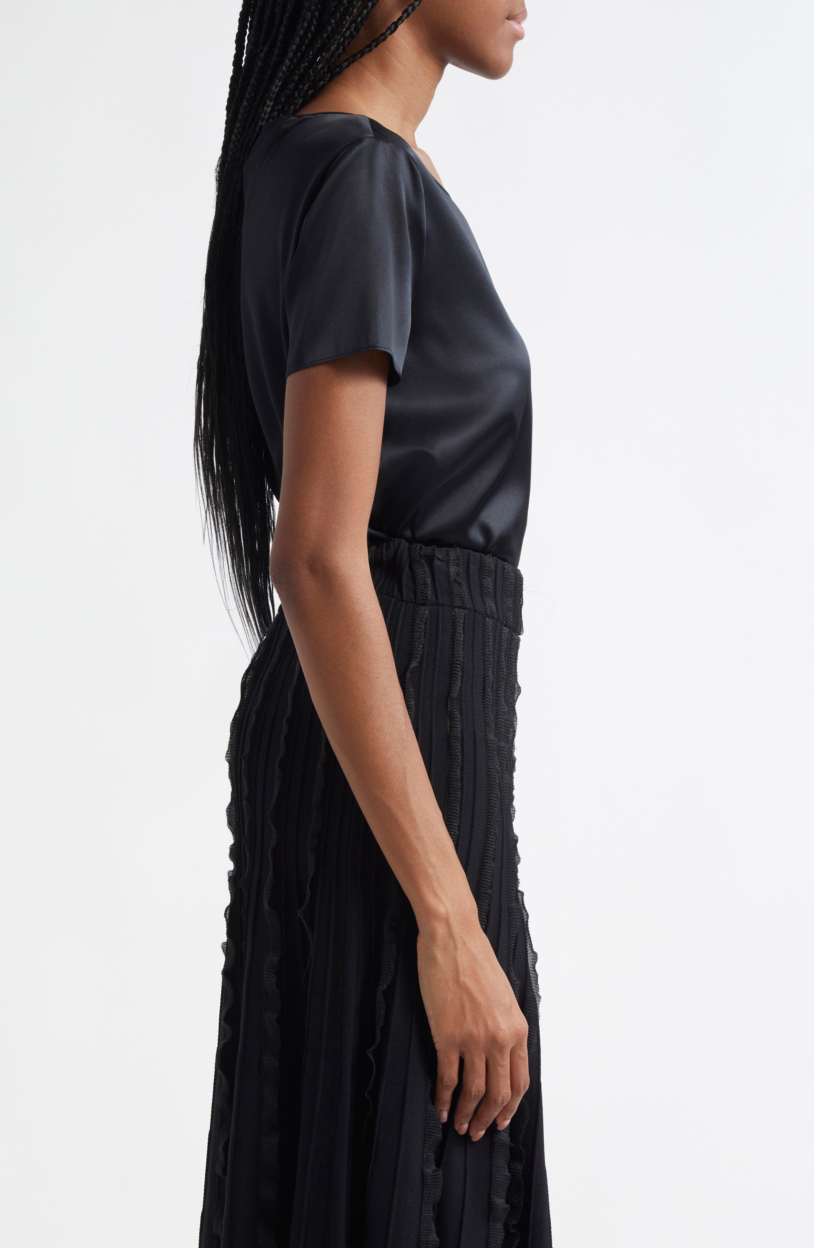 Emporio Armani Satin Stretch Silk T-Shirt in Black at Nordstrom - 4