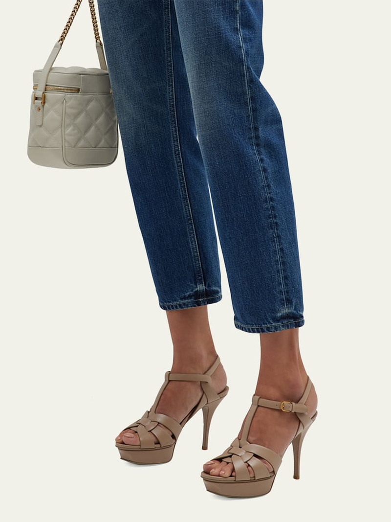 SAINT LAURENT Tribute Leather T-Strap Platform Sandals outlook