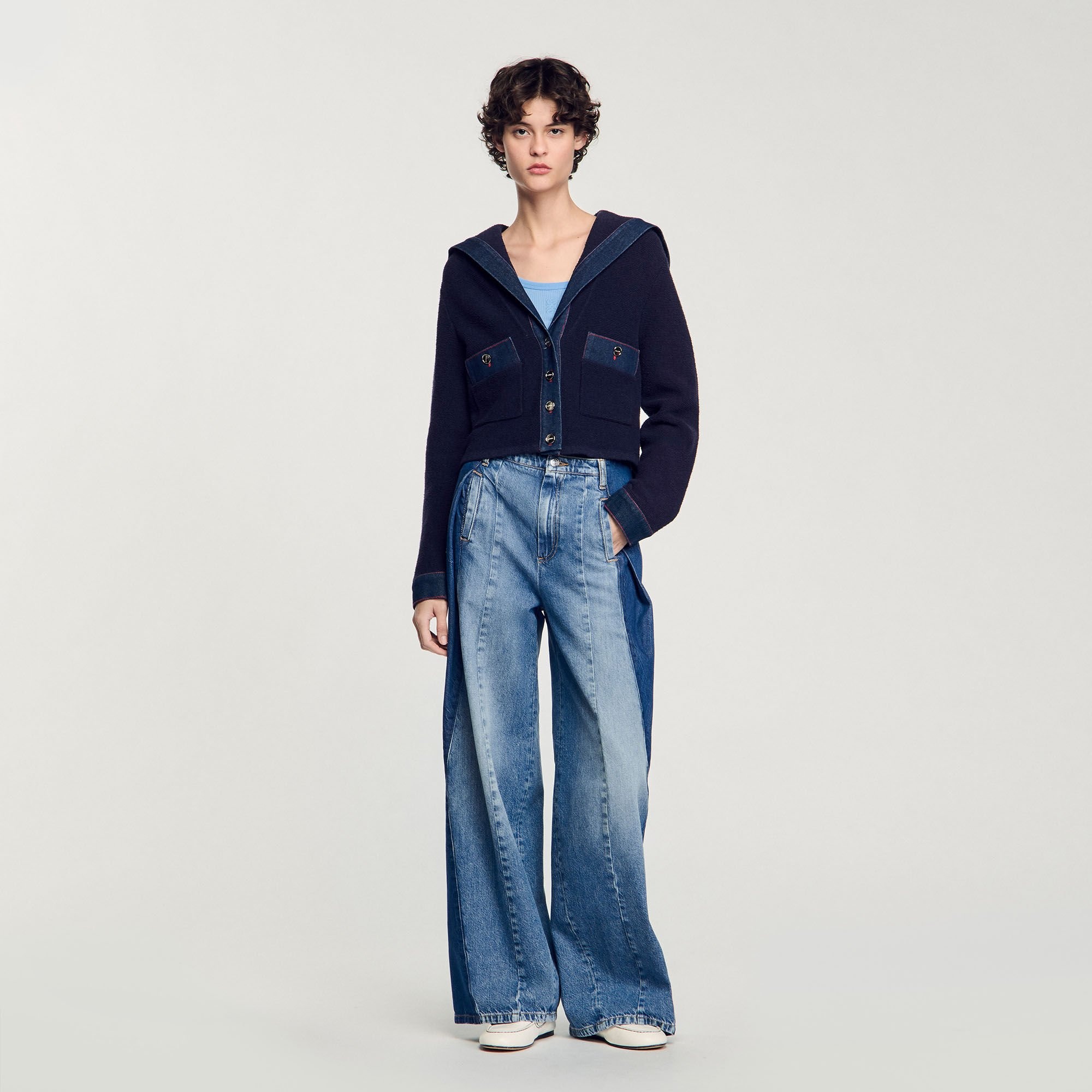CARDIGAN WITH DENIM DETAILS - 1